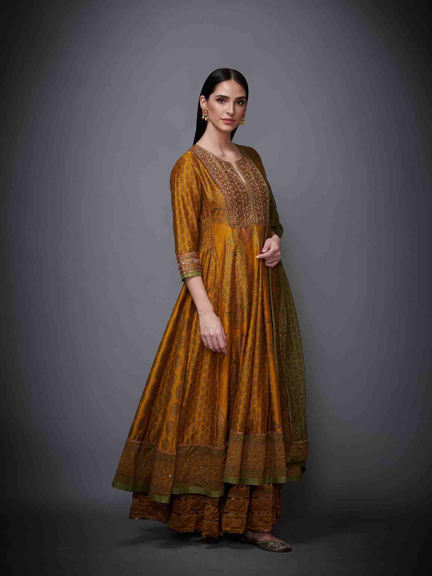 Mustard & Olive Green Kalash Gota Suit Set