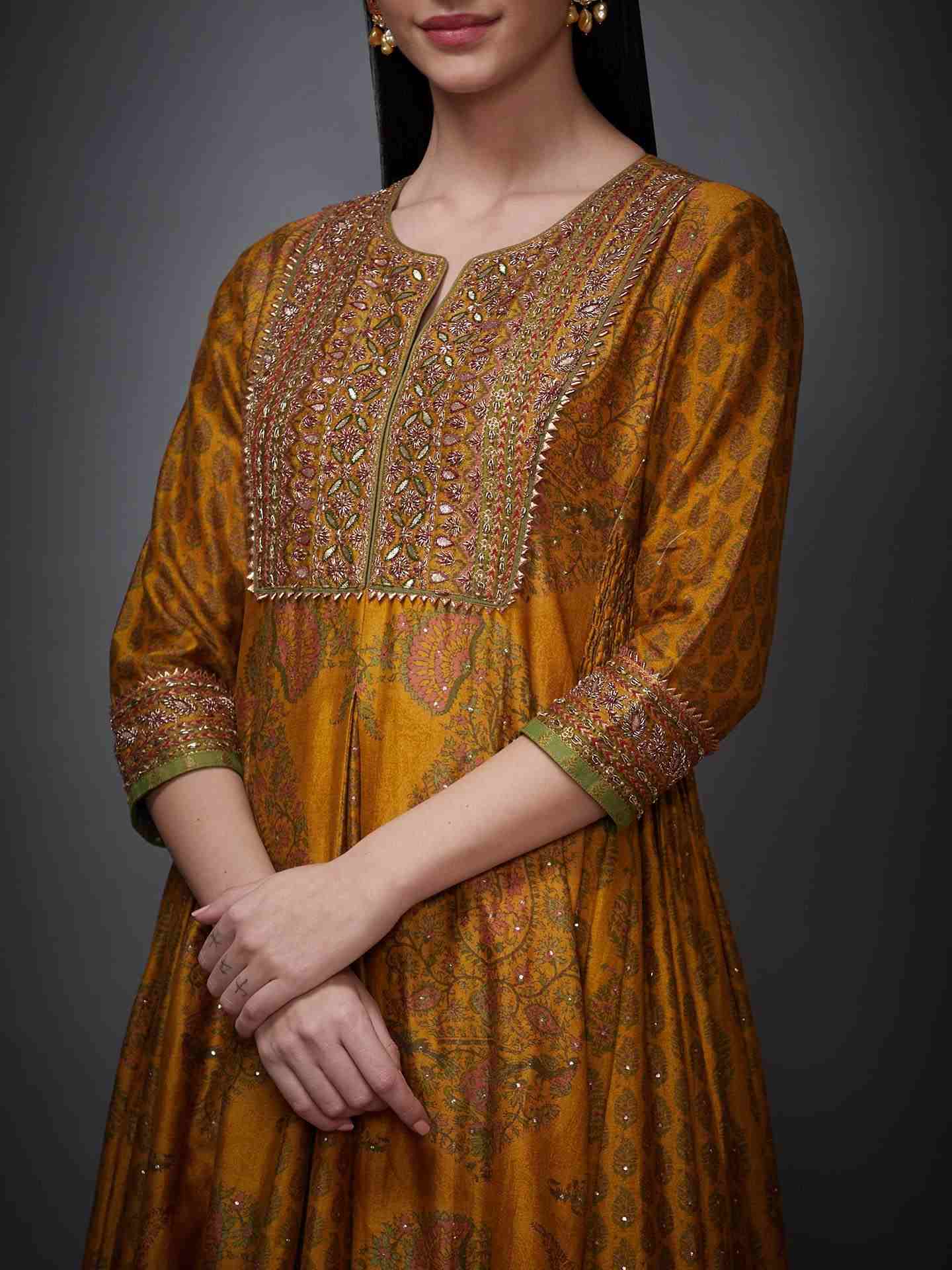 Mustard & Olive Green Kalash Gota Suit Set