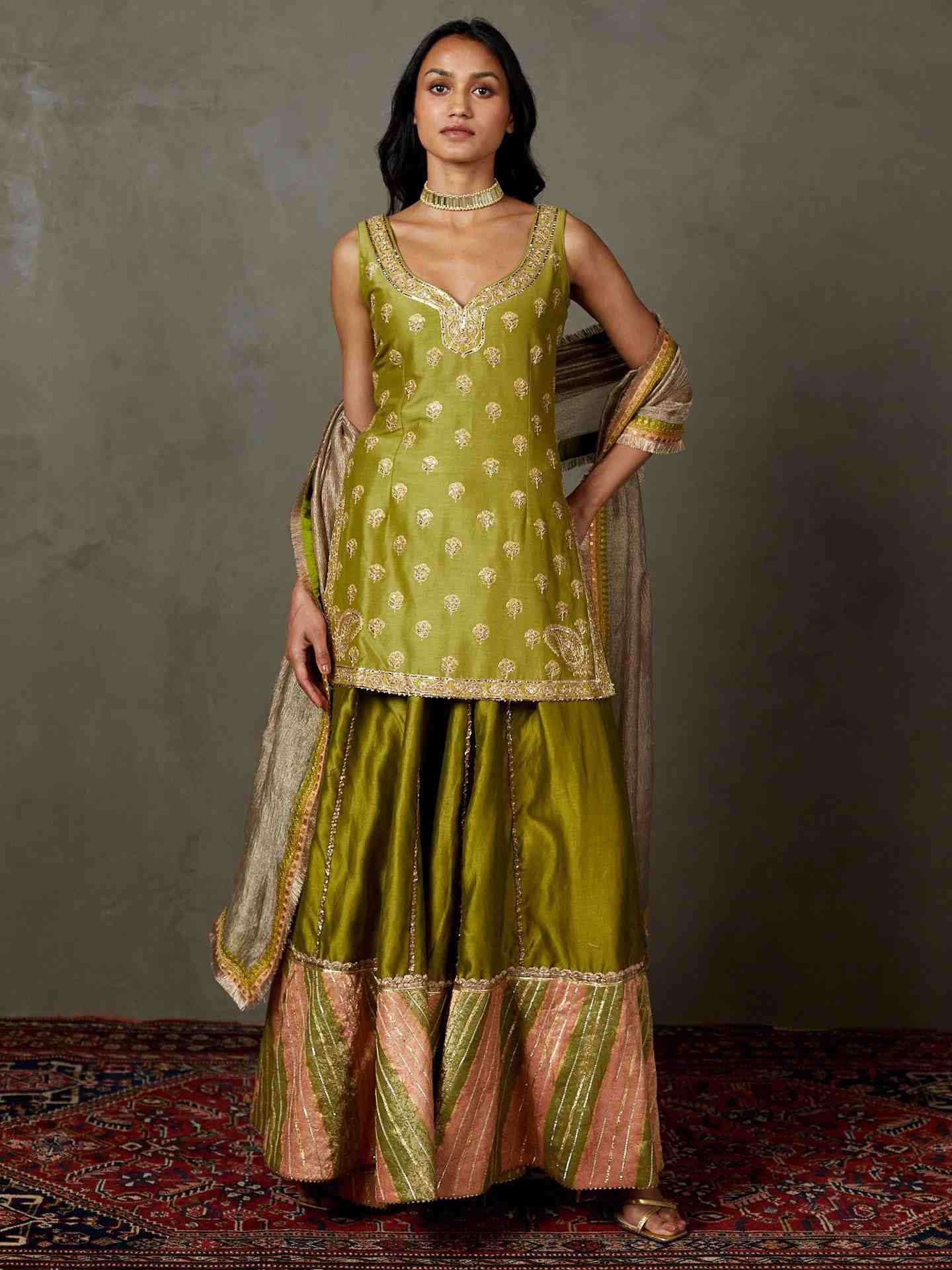 Moss Green & Peach Rajwadi Suit Set