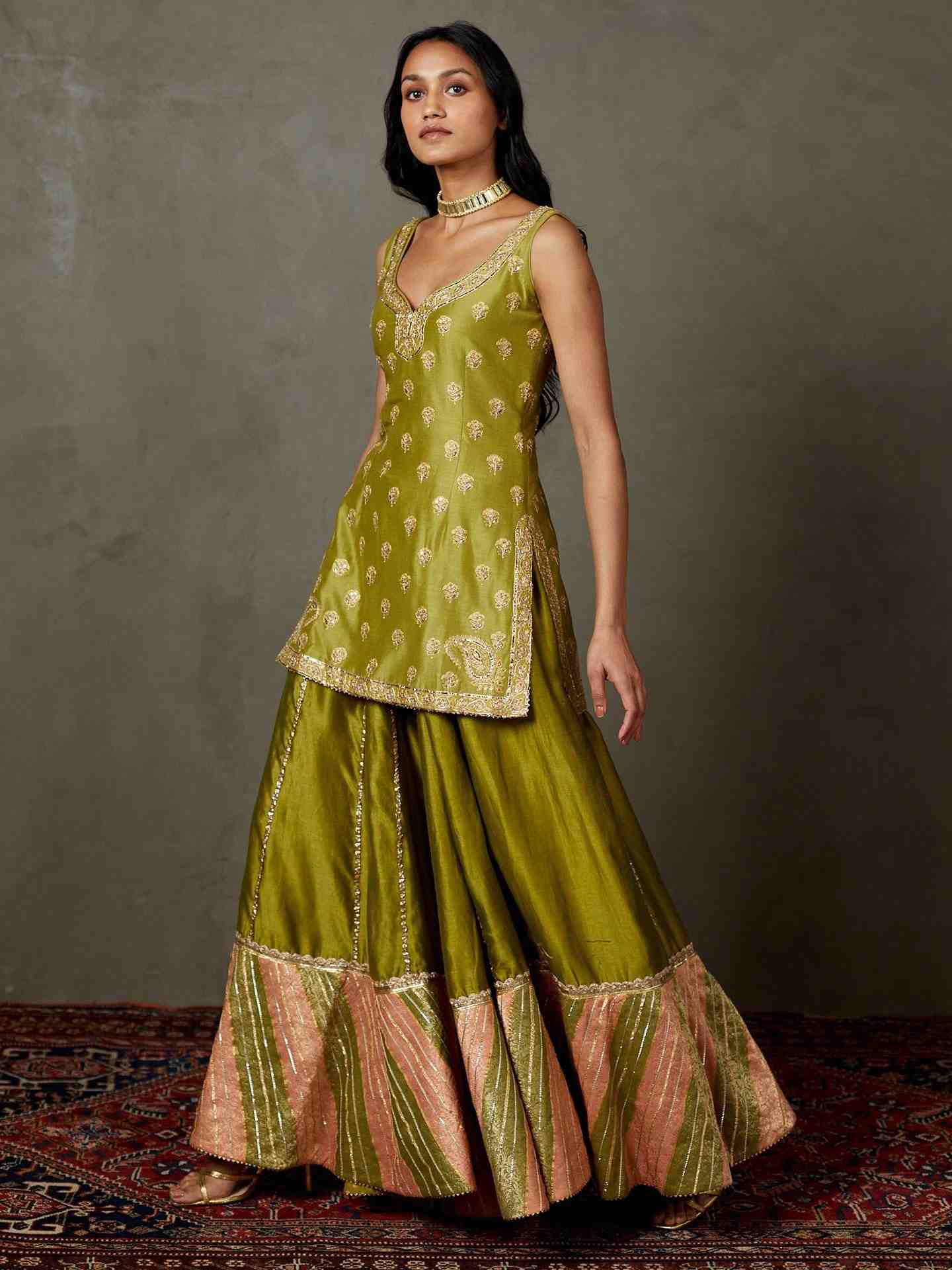 Moss Green & Peach Rajwadi Suit Set