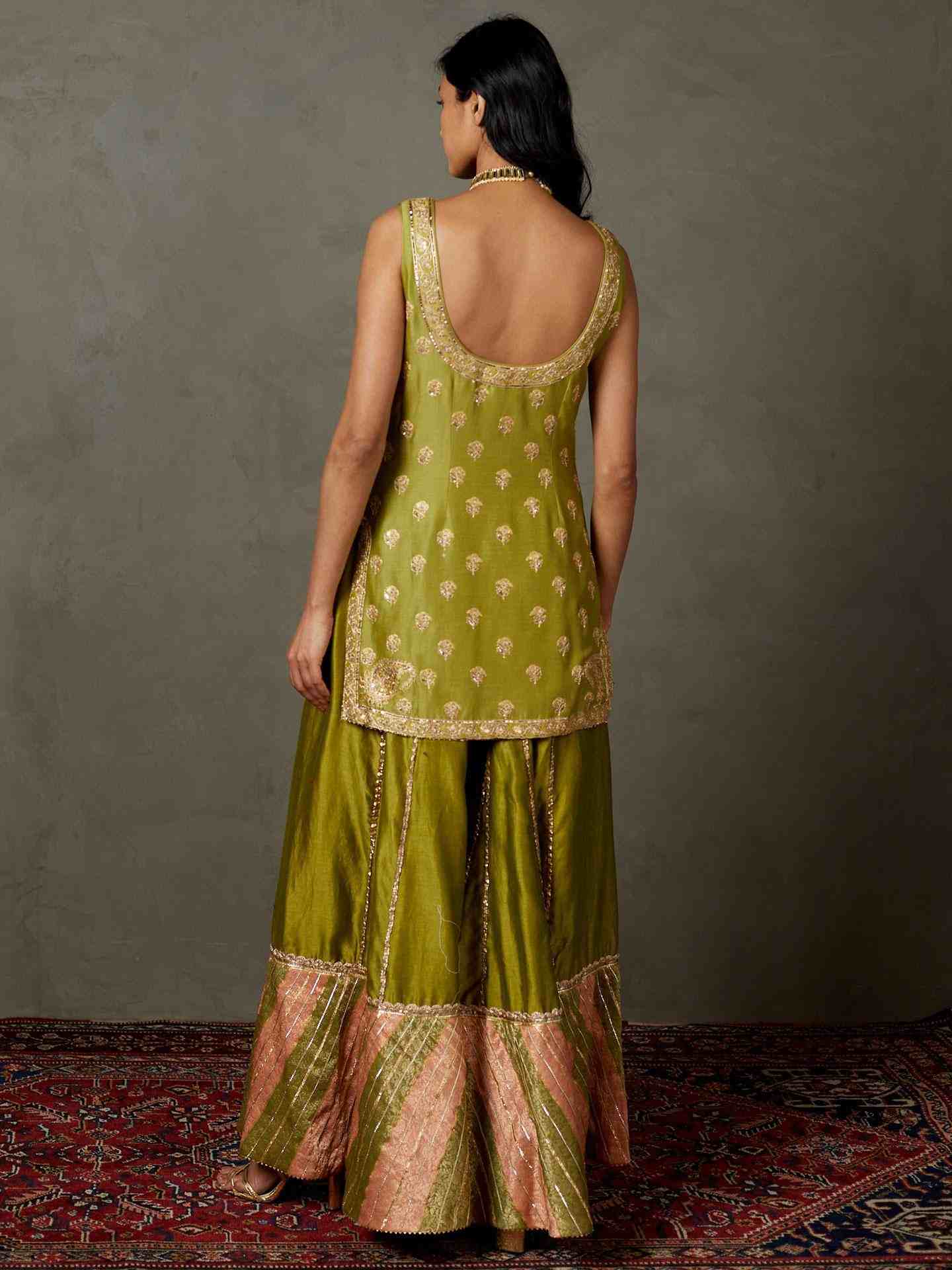Moss Green & Peach Rajwadi Suit Set