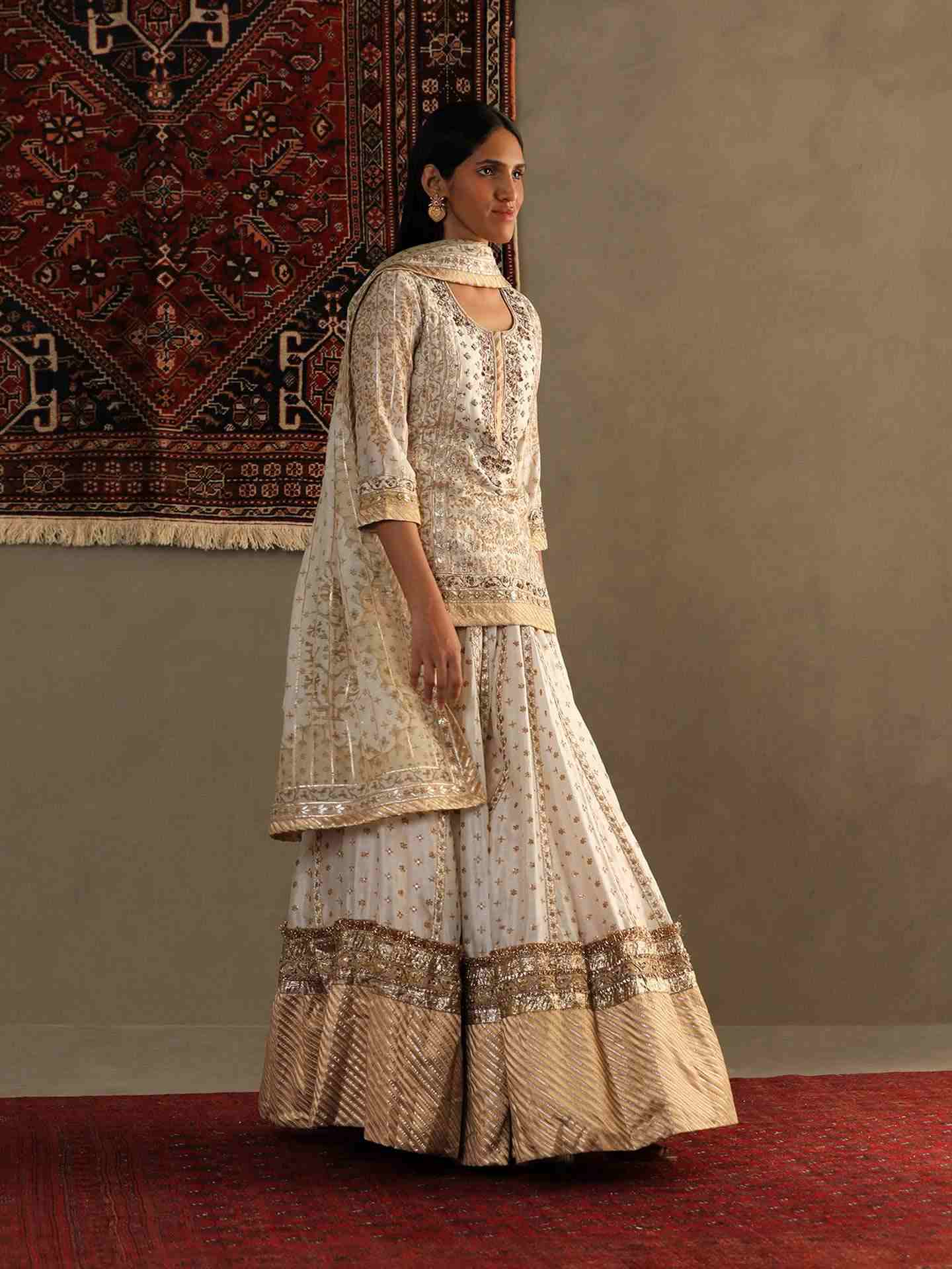 Off White & Beige Chandrika Silk Suit Set