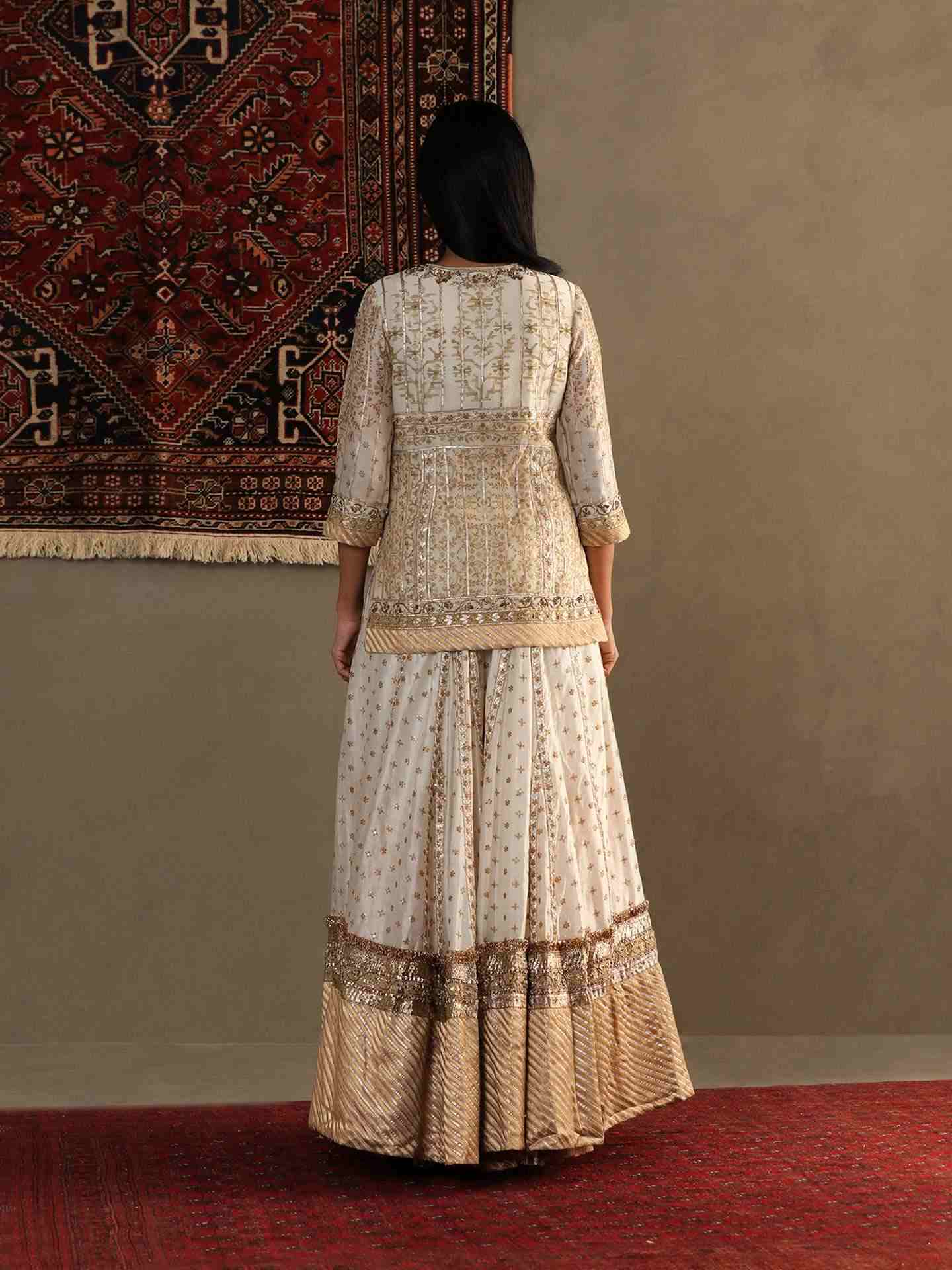 Off White & Beige Chandrika Silk Suit Set
