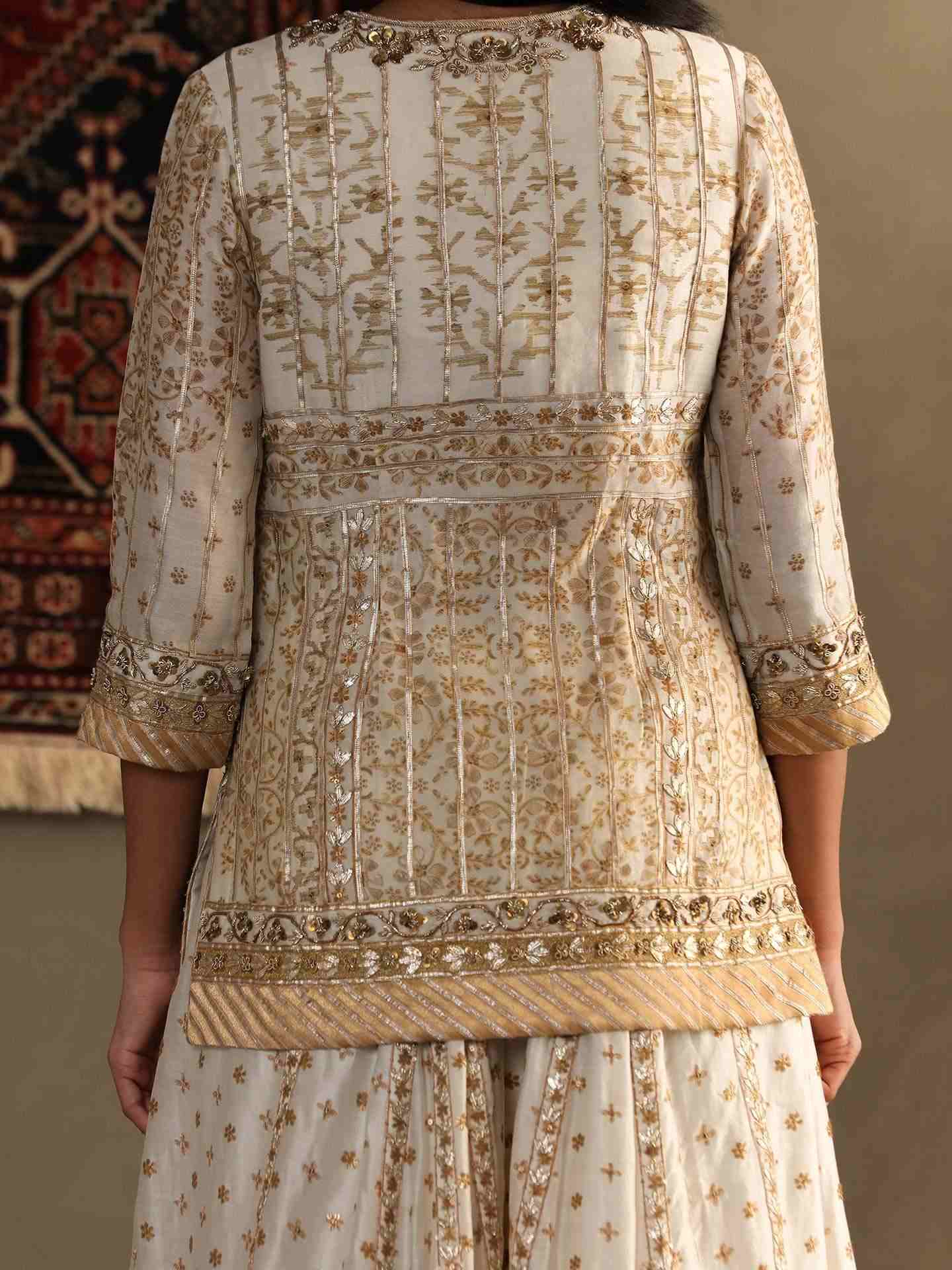 Off White & Beige Chandrika Silk Suit Set