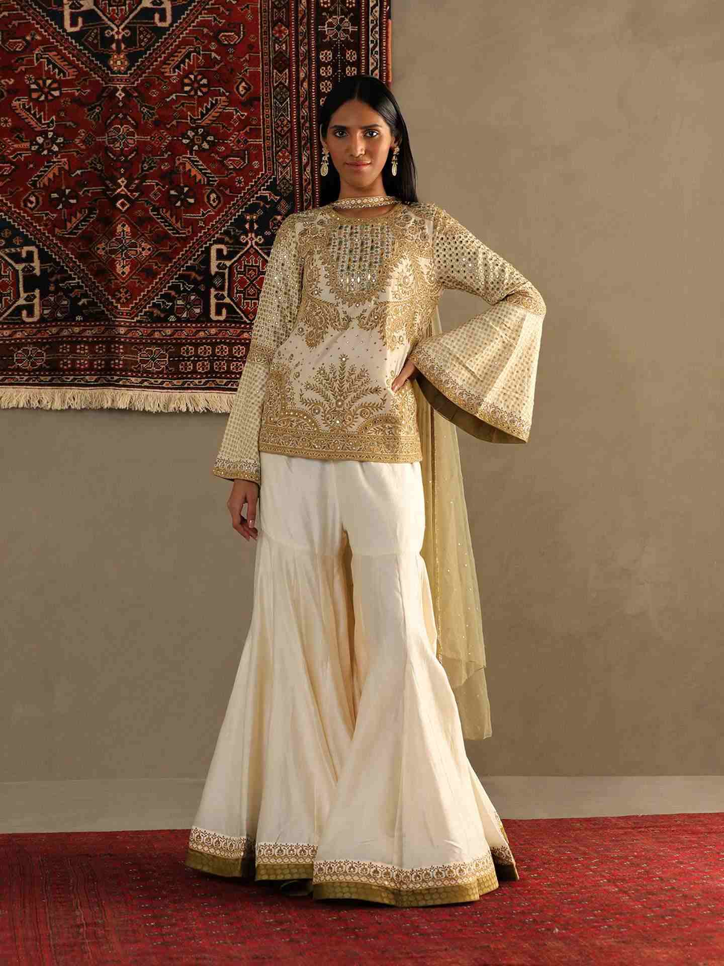Cream & Olive Darpan Suit Set