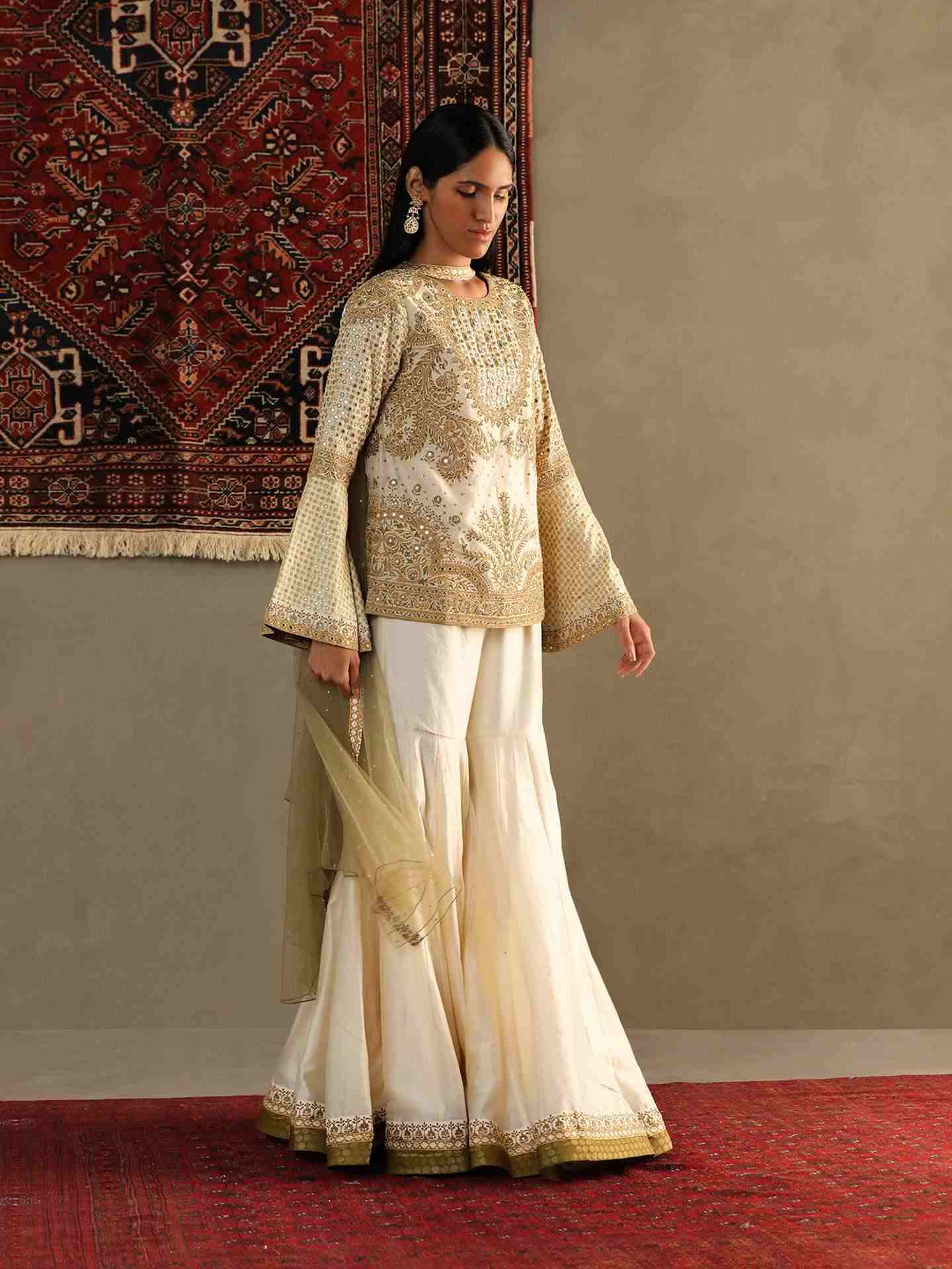 Cream & Olive Darpan Suit Set