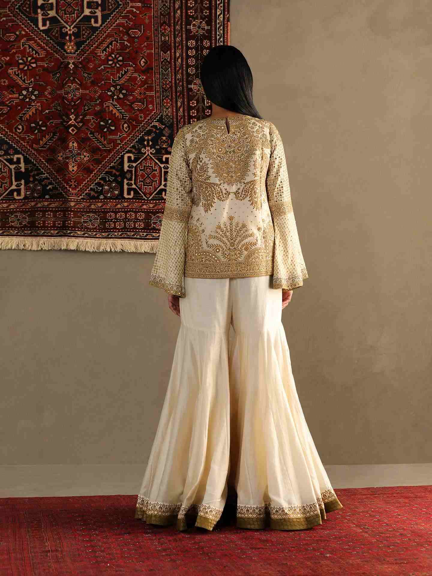 Cream & Olive Darpan Suit Set