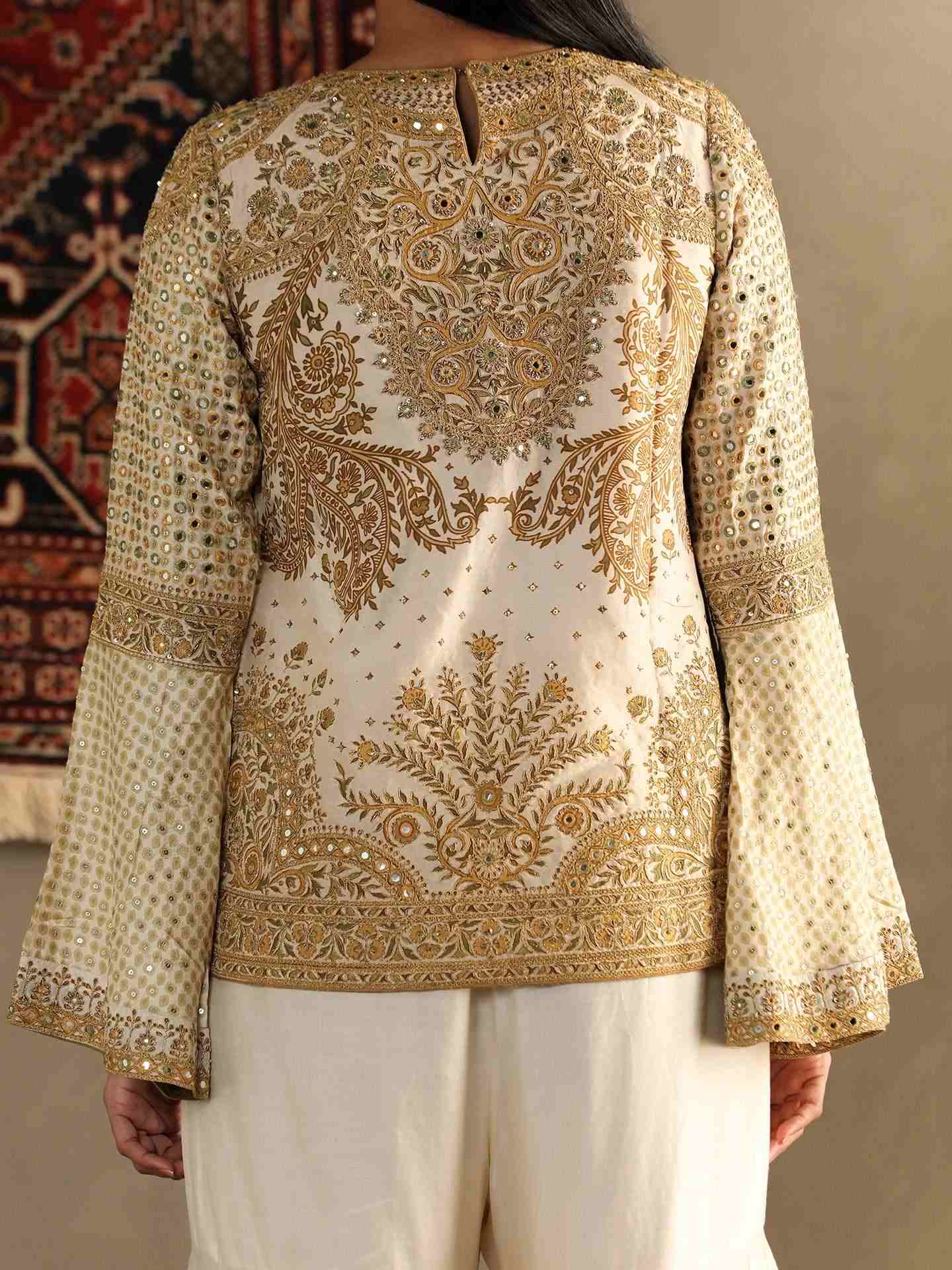 Cream & Olive Darpan Suit Set
