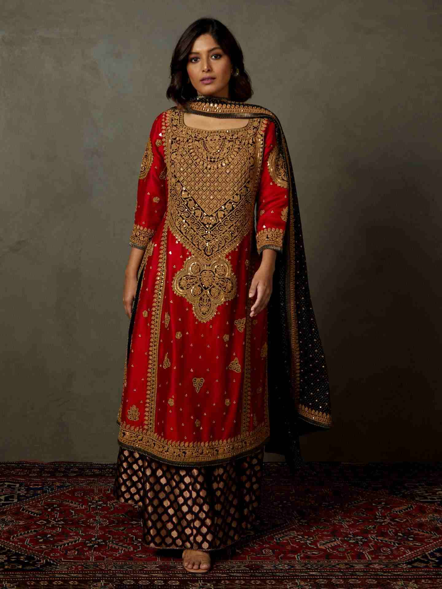 Red & Black Mandwi Suit Set