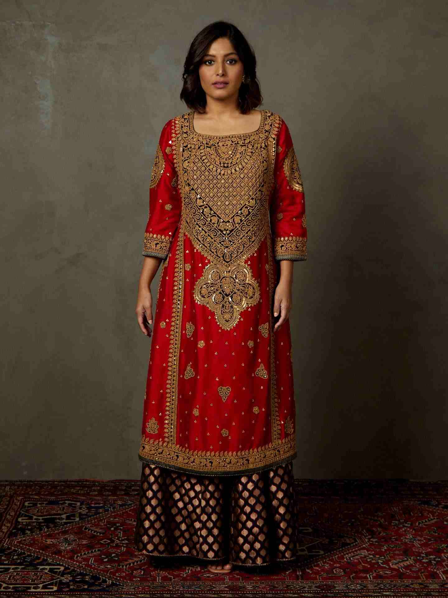 Red & Black Mandwi Suit Set