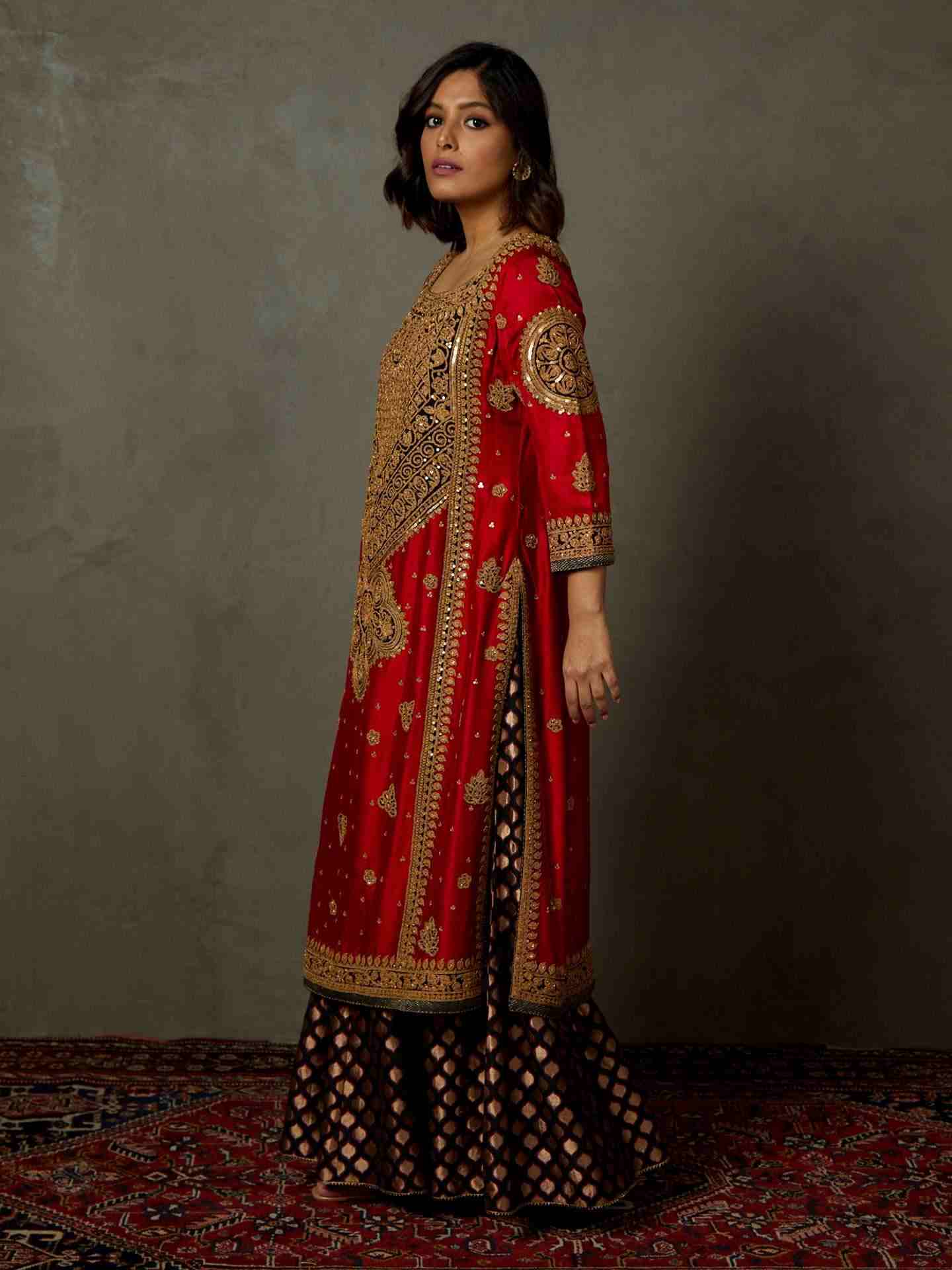 Red & Black Mandwi Suit Set