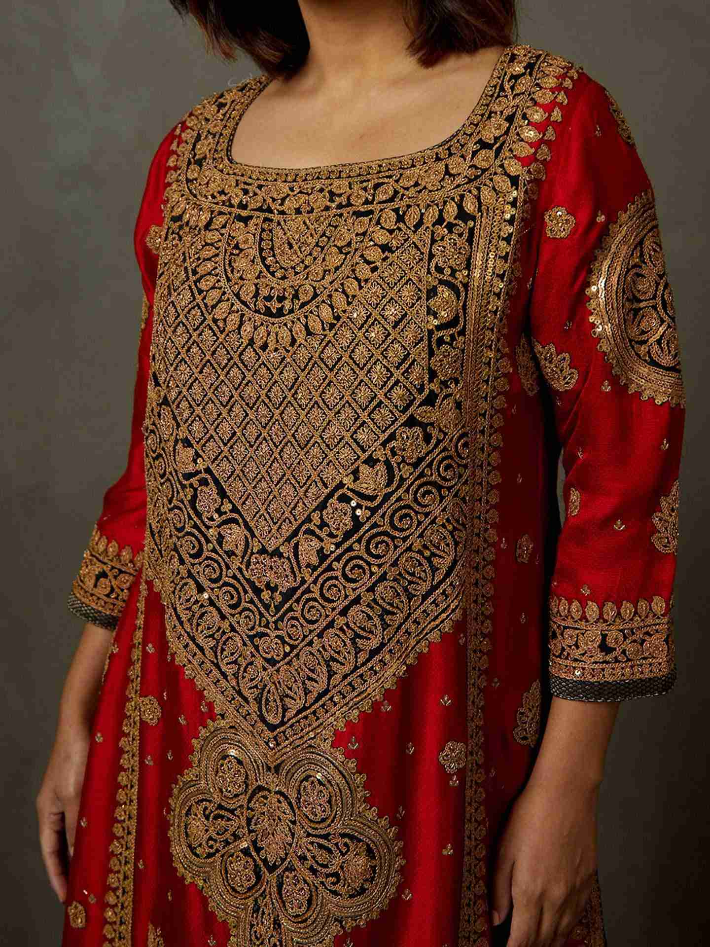 Red & Black Mandwi Suit Set