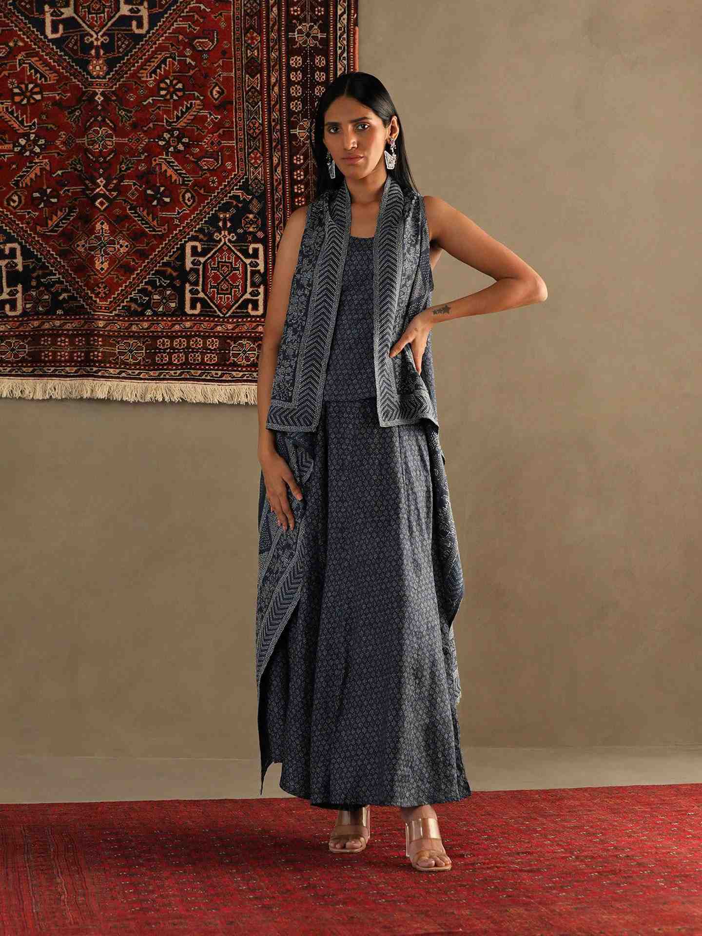 Indigo Blue Gonda Varunda Dress With Shrug