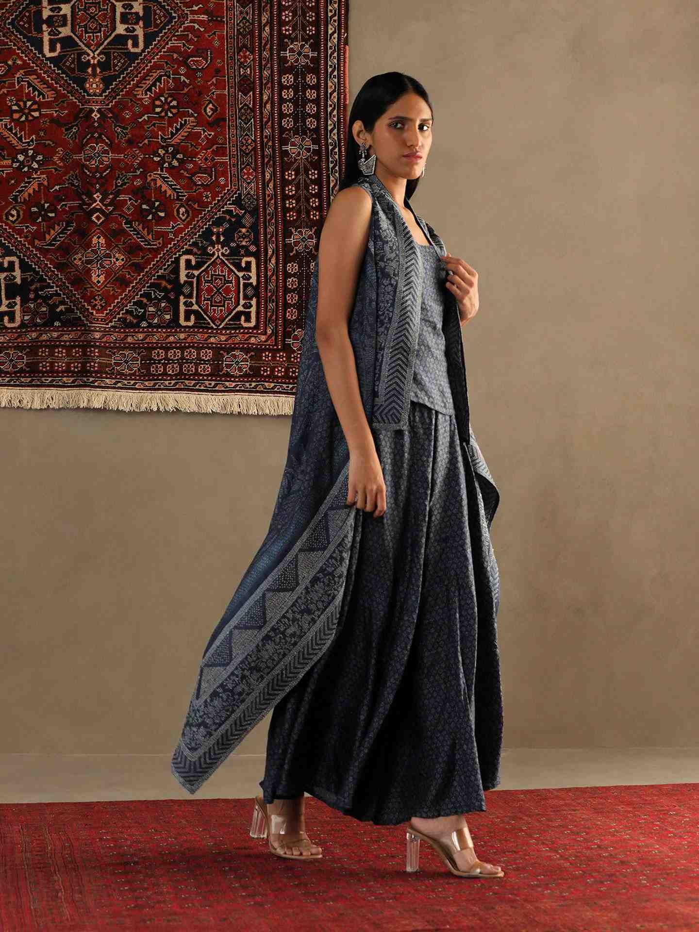 Indigo Blue Gonda Varunda Dress With Shrug