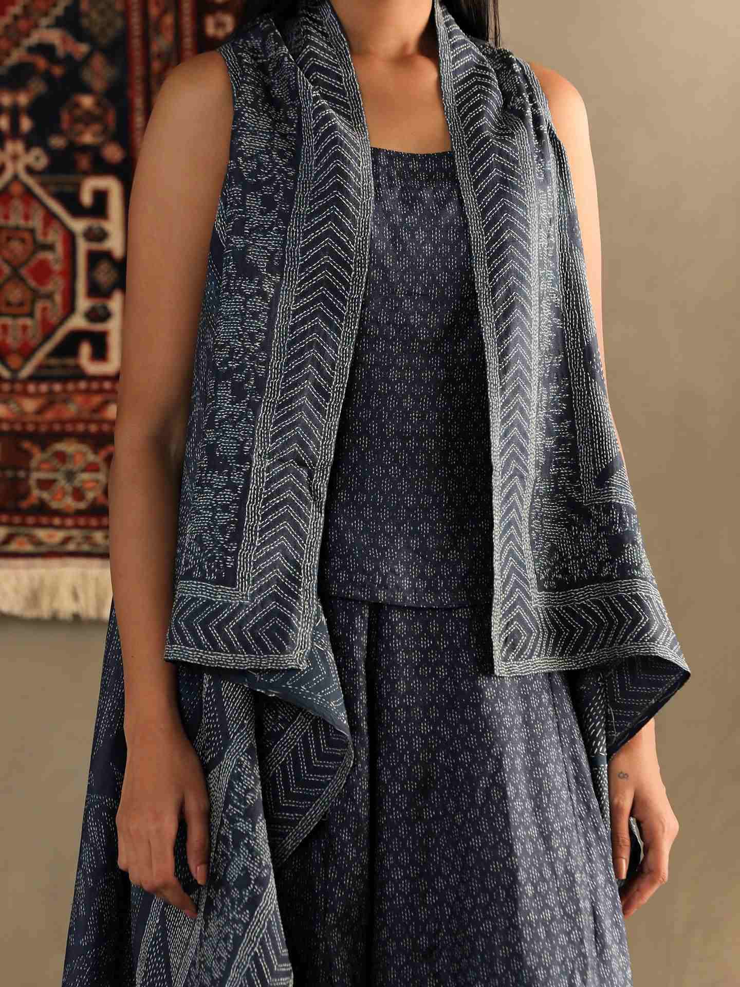 Indigo Blue Gonda Varunda Dress With Shrug