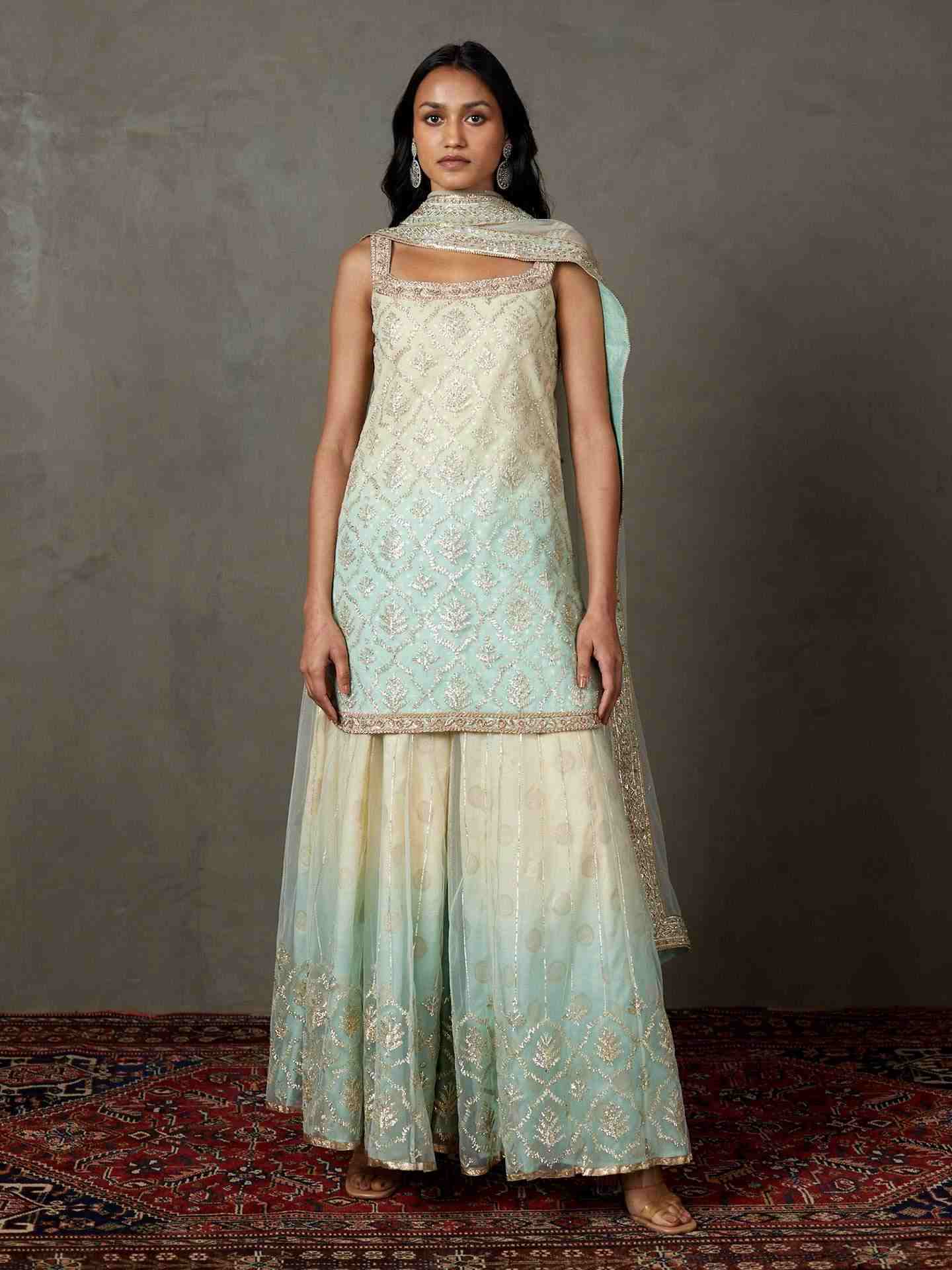 Off White & Aqua Sterling Suit Set