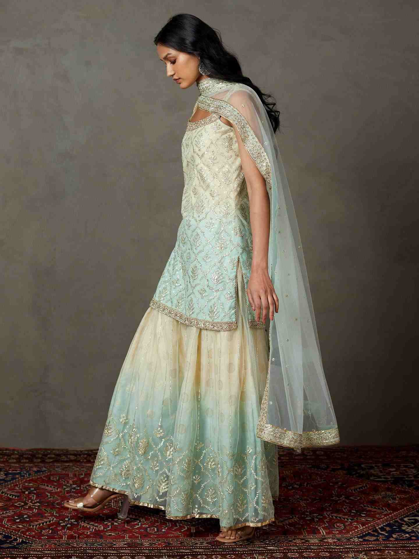Off White & Aqua Sterling Suit Set