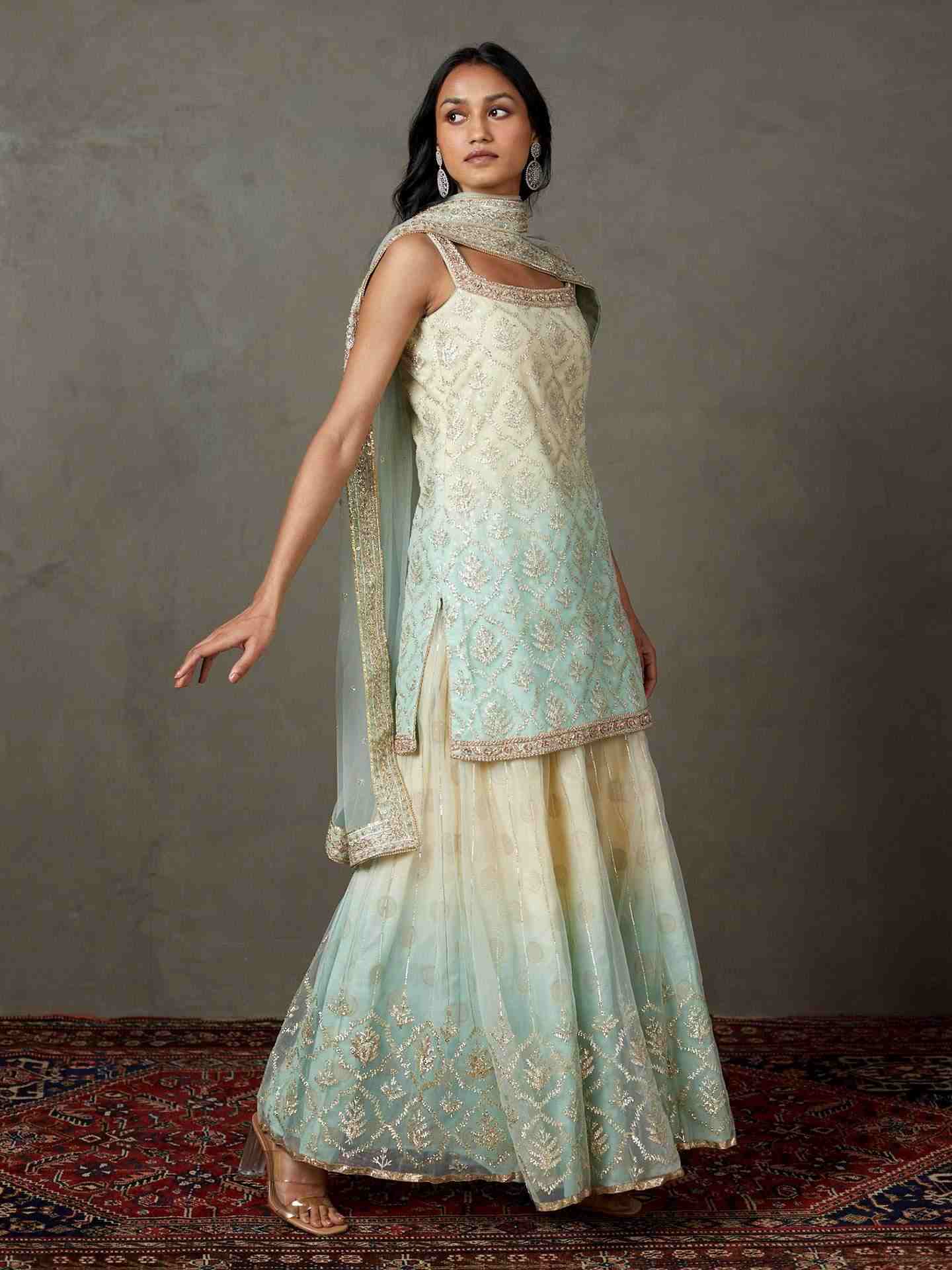 Off White & Aqua Sterling Suit Set