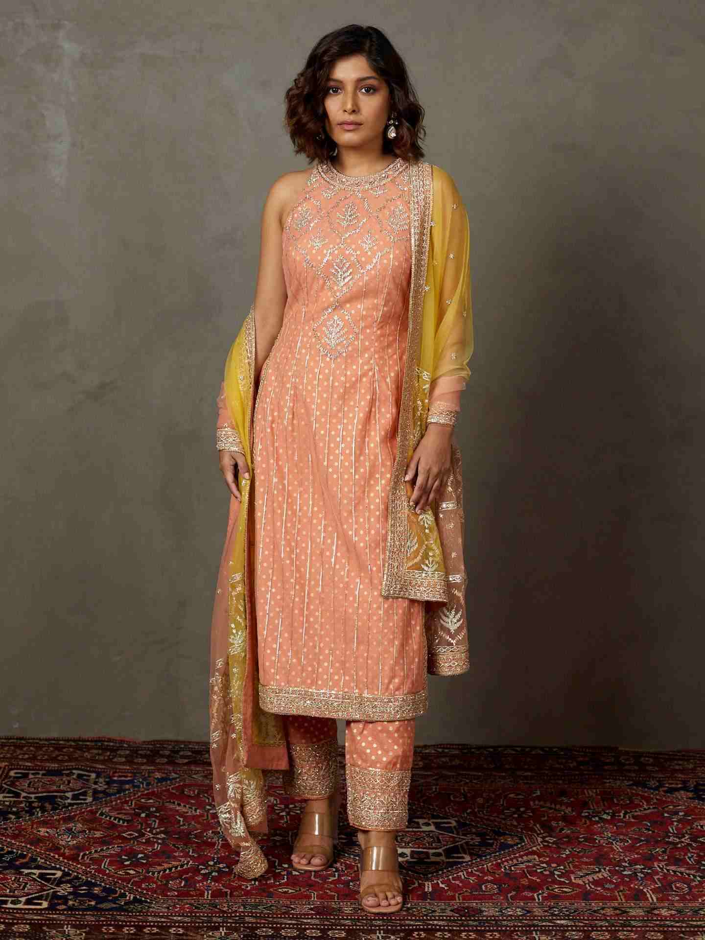 Coral & Yellow Sterling Suit Set