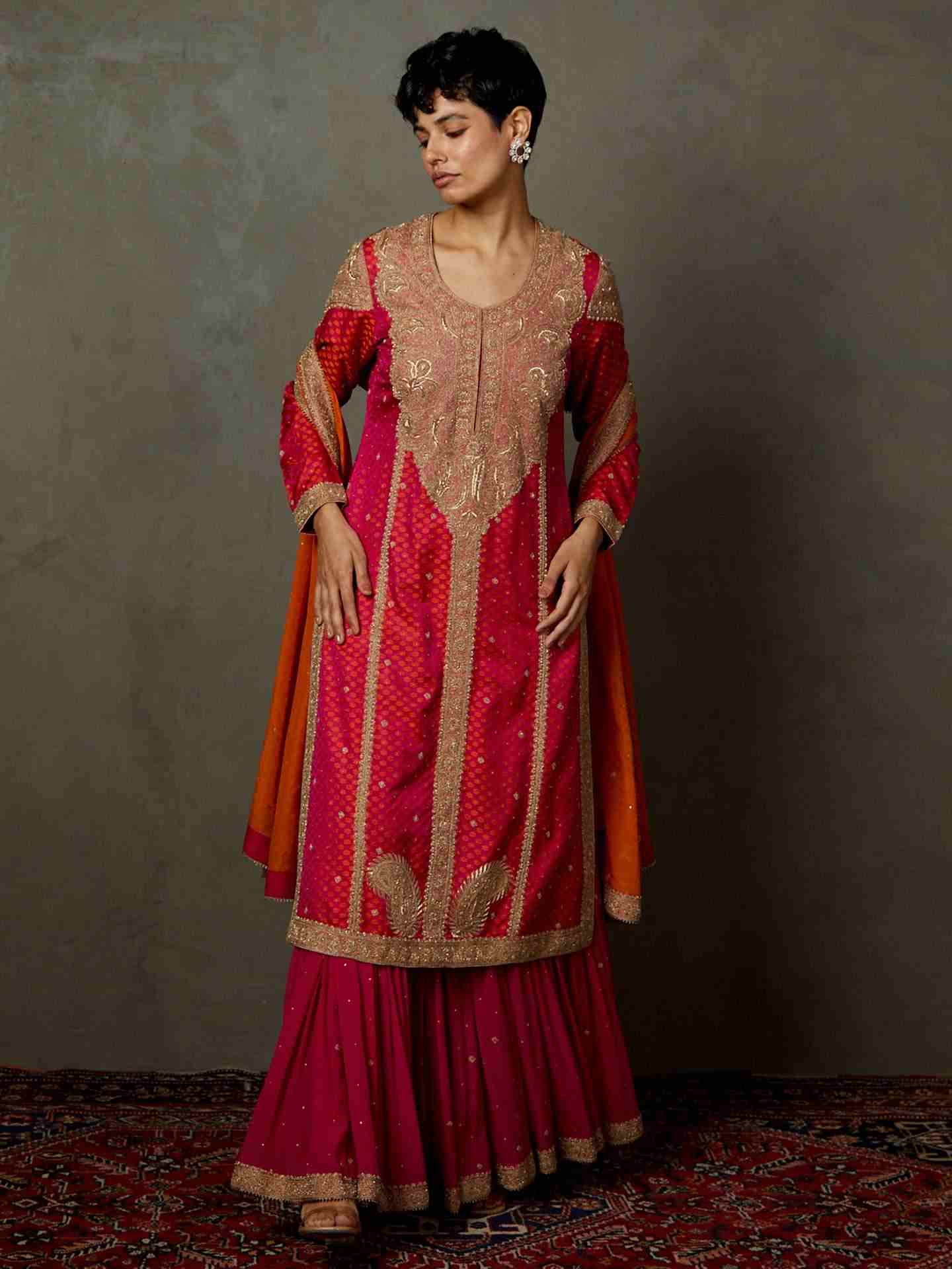 Fuchia & Orange Paniaba Suit Set