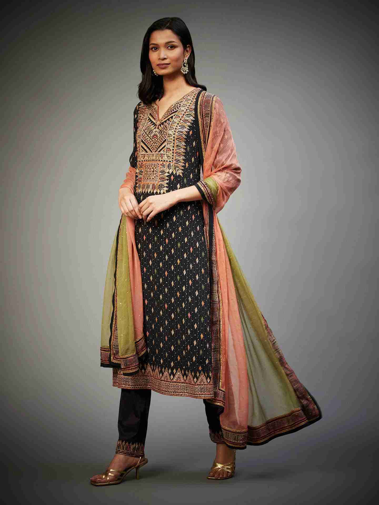 Black & Multi Rabari Suit Set