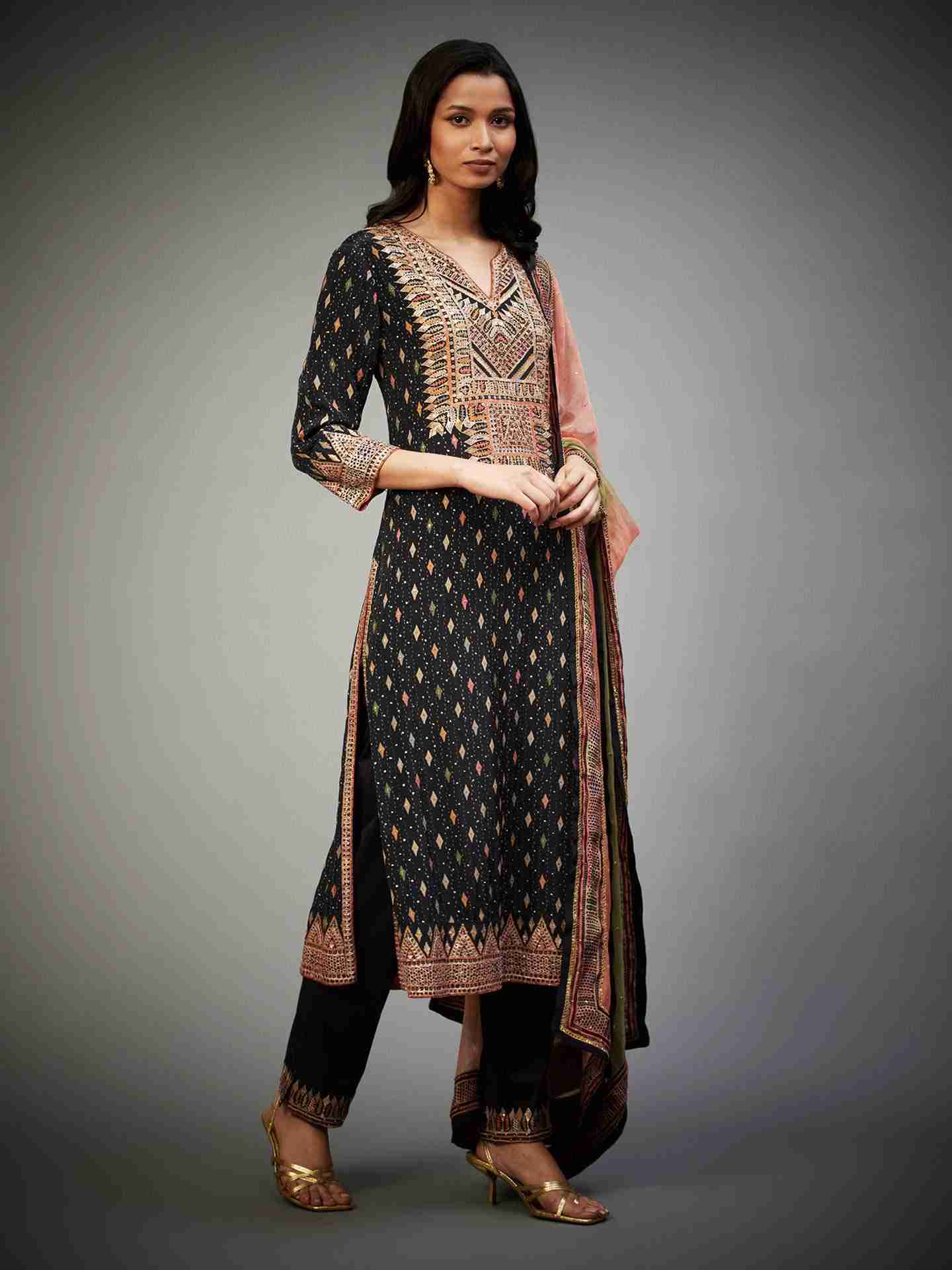 Black & Multi Rabari Suit Set