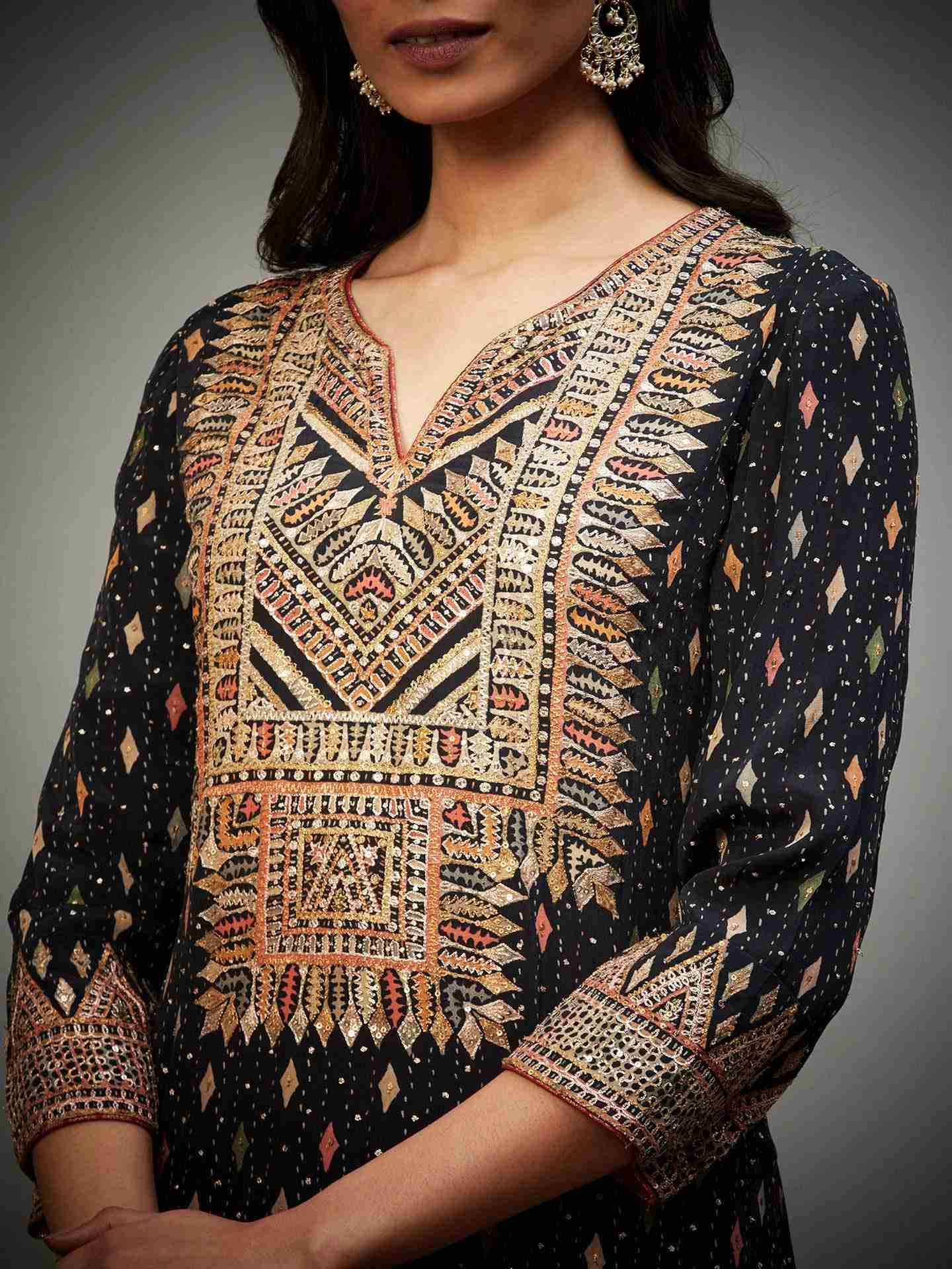 Black & Multi Rabari Suit Set
