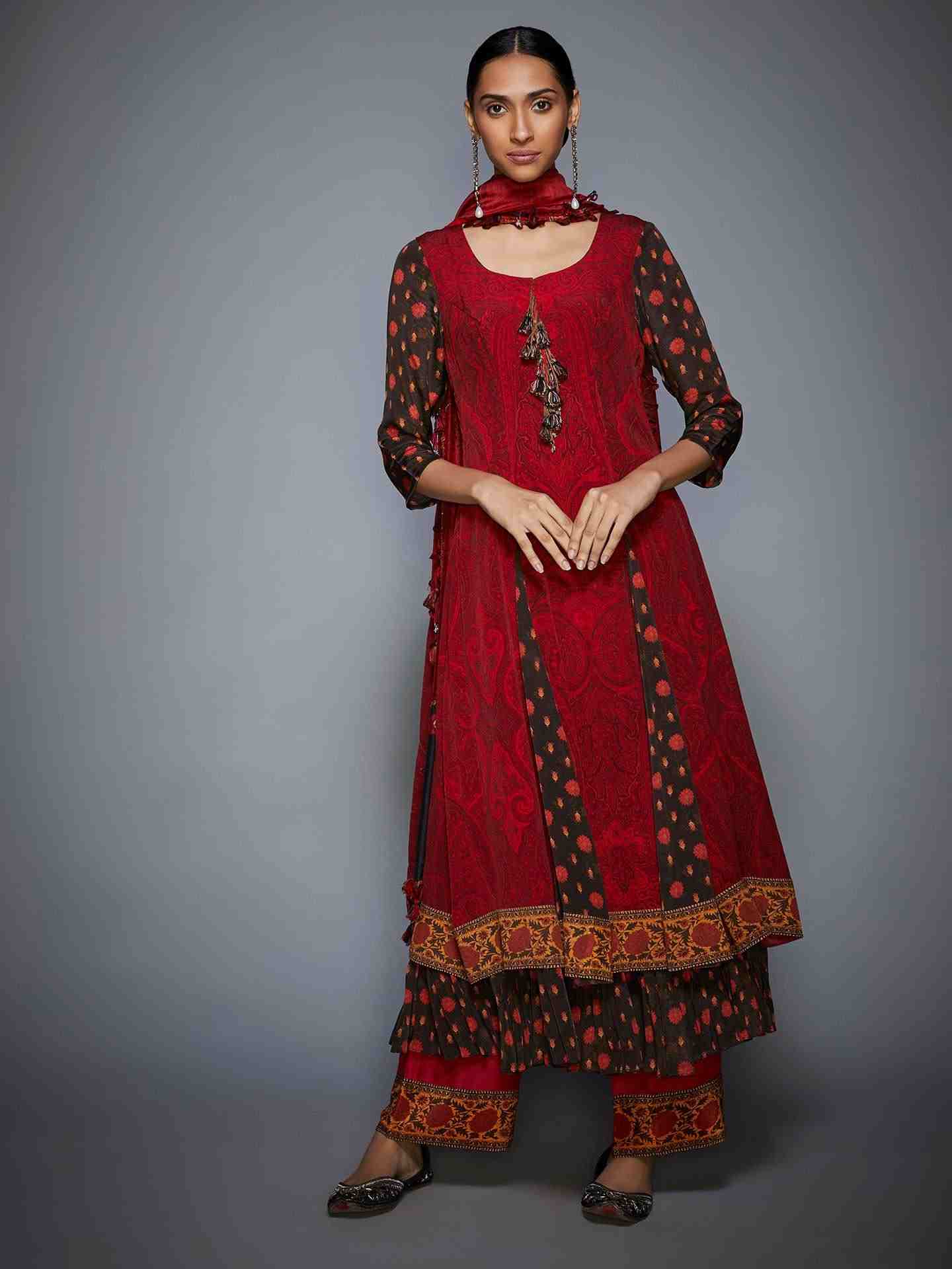 Brown & Brick Red Kaveeka Suit Set