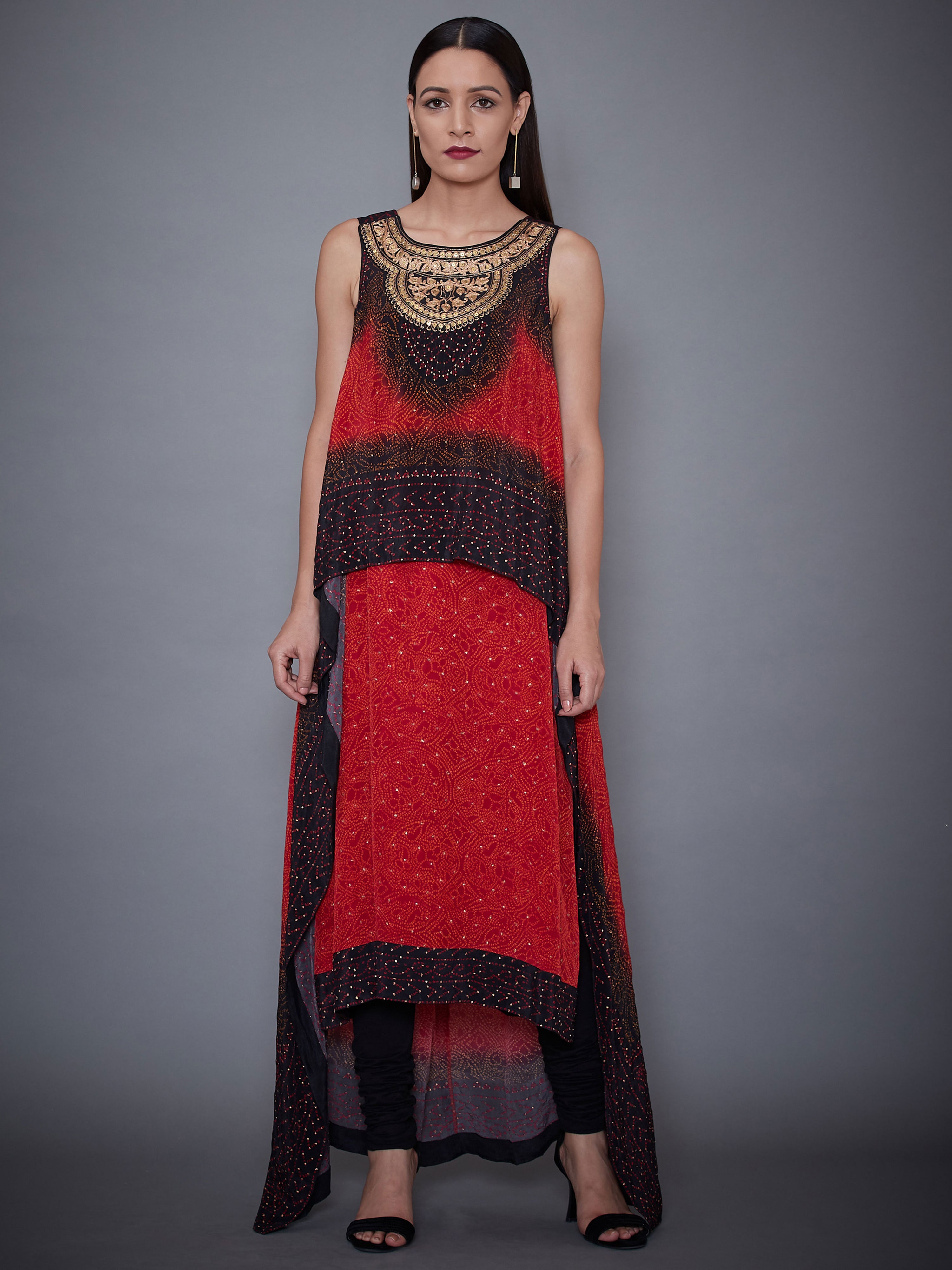 Red & Black Bandhni Babul Embroidered Ensemble