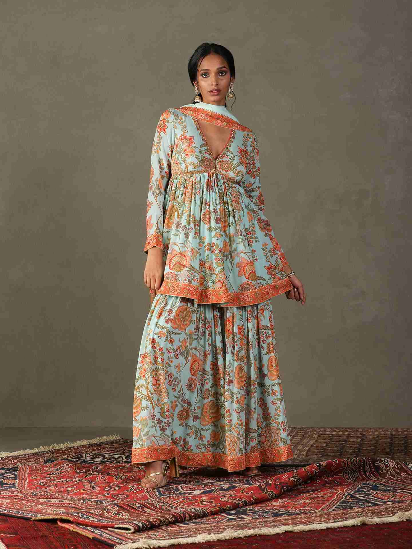 Mist Green & Multi Navina Suit Set