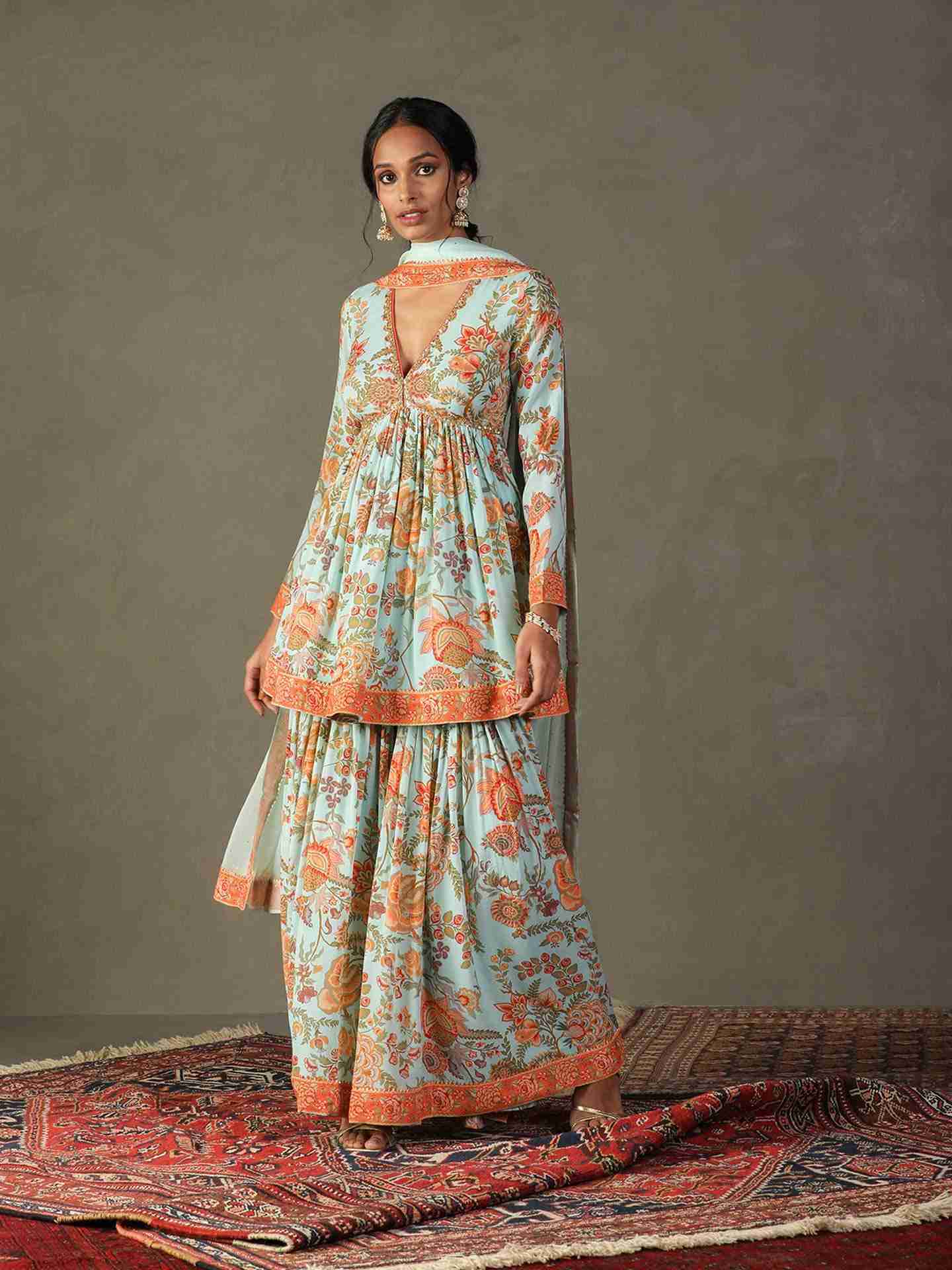 Mist Green & Multi Navina Suit Set