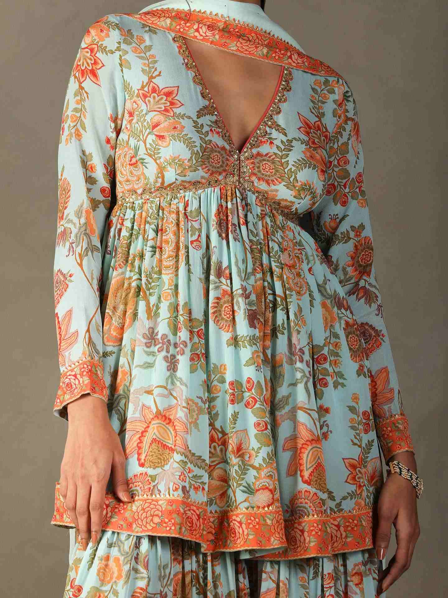 Mist Green & Multi Navina Suit Set