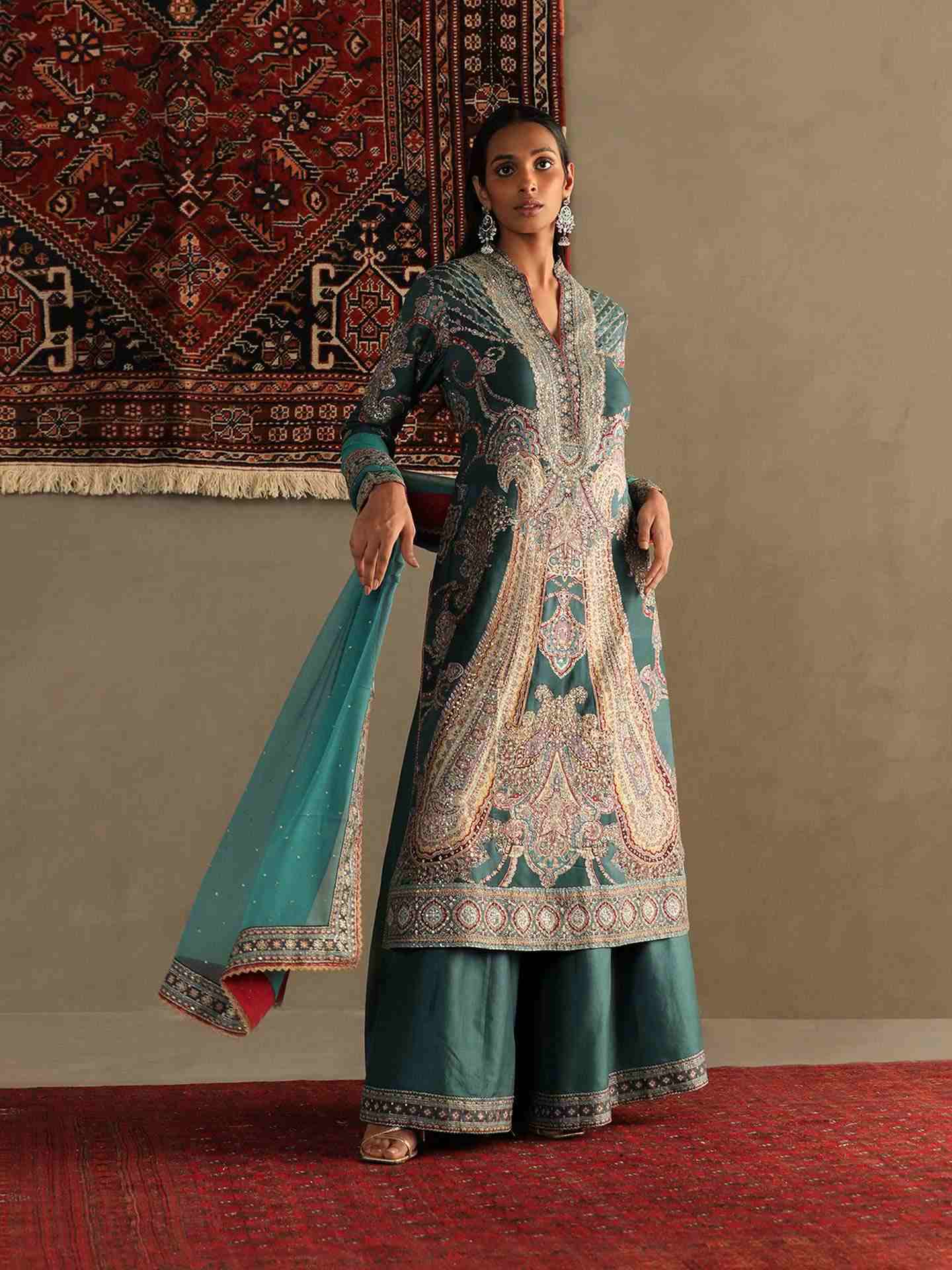 Deep Teal & Multi Rukmini Suit Set