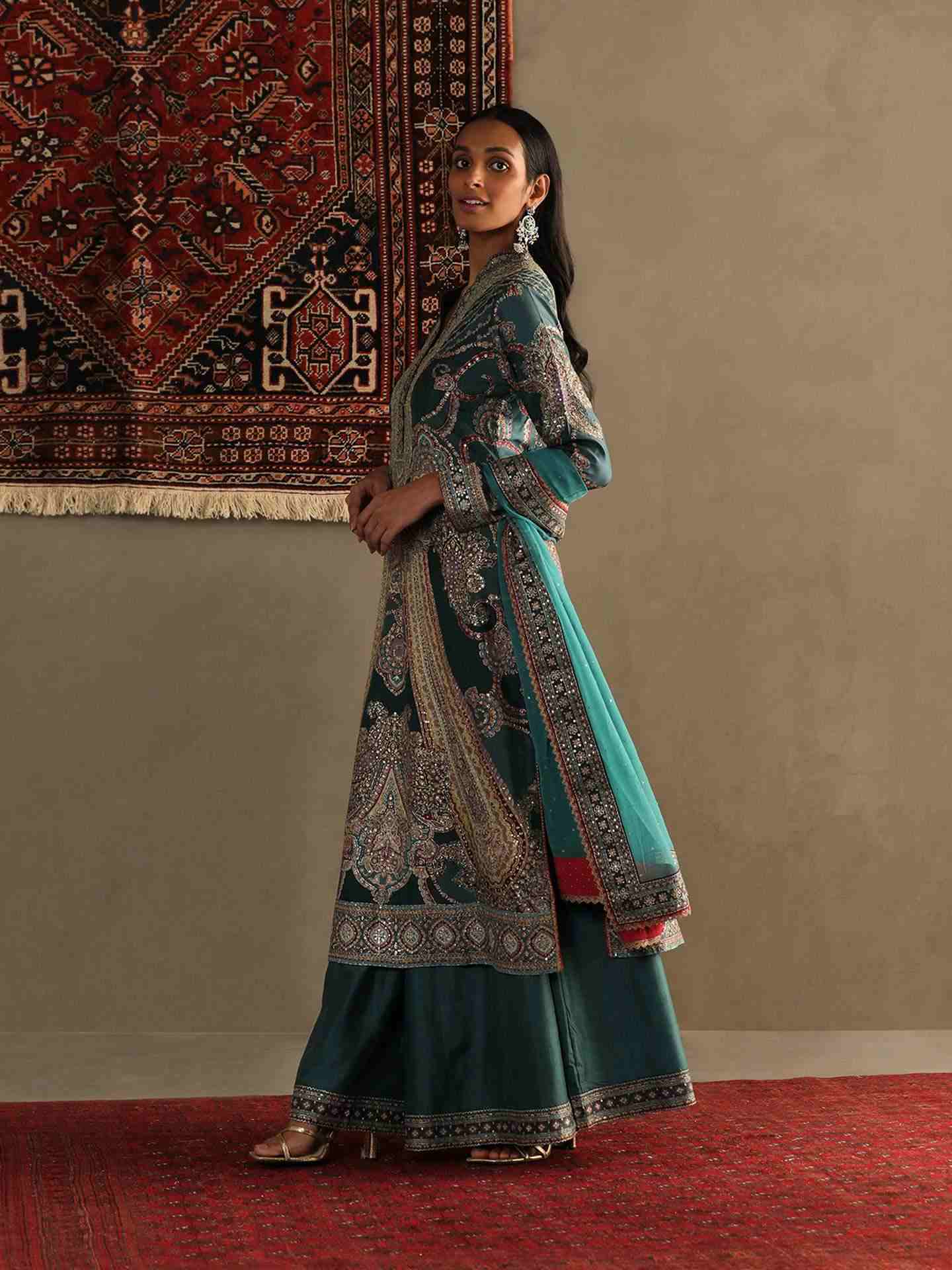 Deep Teal & Multi Rukmini Suit Set