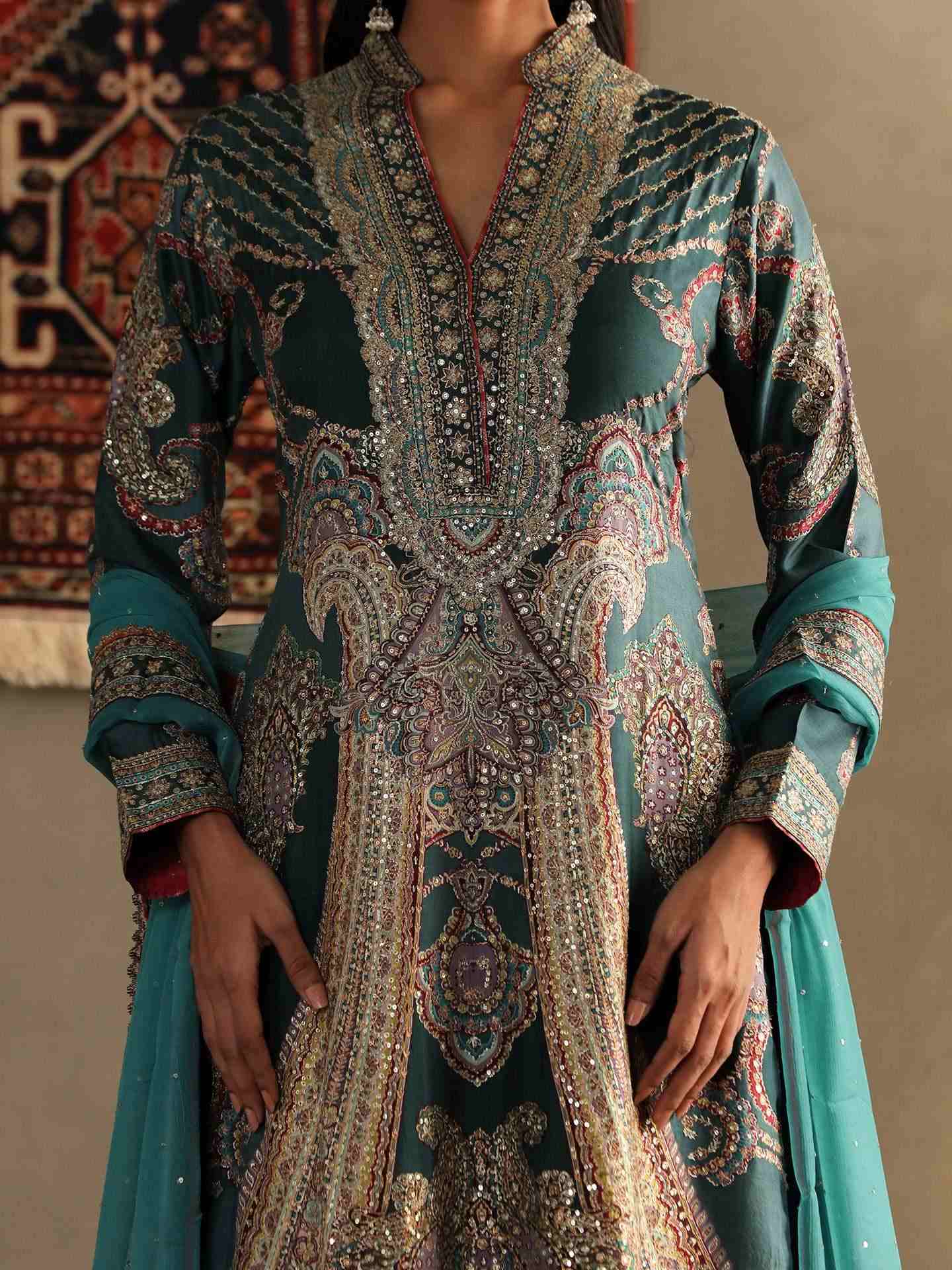 Deep Teal & Multi Rukmini Suit Set