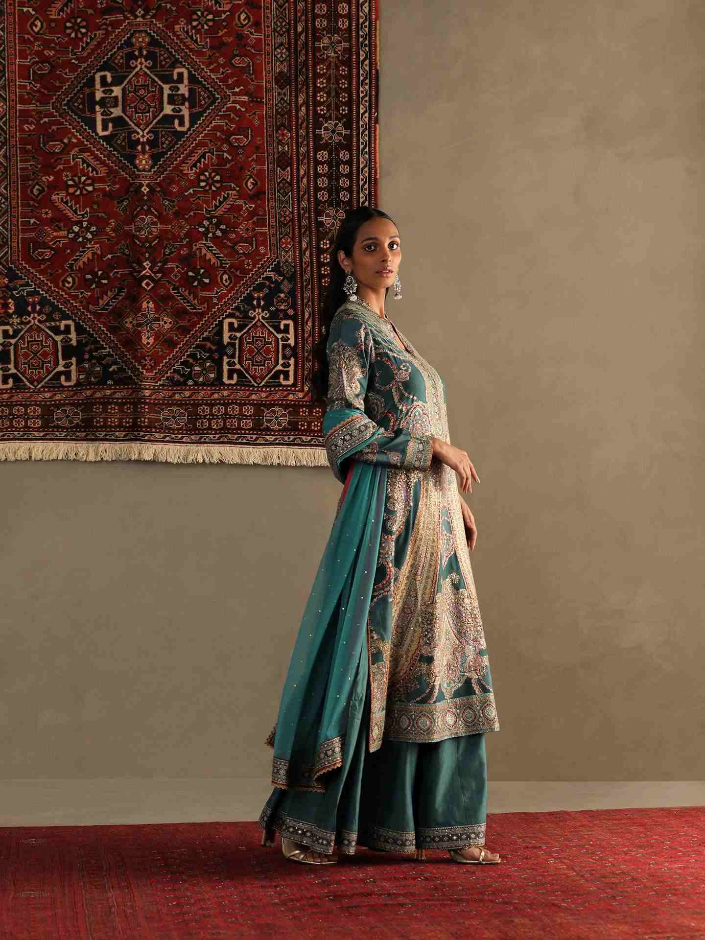 Deep Teal & Multi Rukmini Suit Set