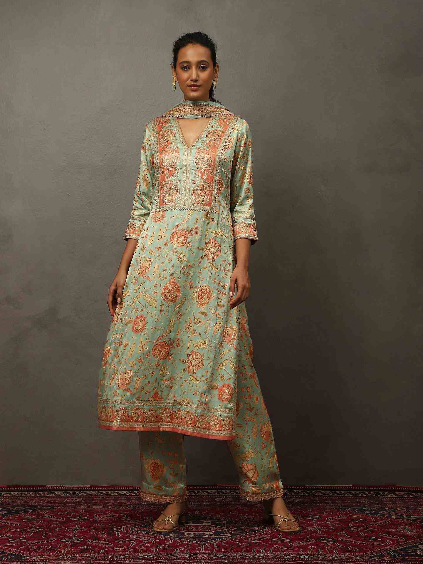 Mint Green & Multi Tree Of Life Suit Set