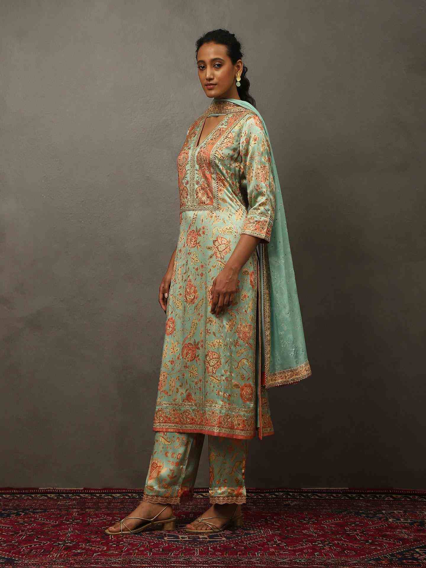 Mint Green & Multi Tree Of Life Suit Set