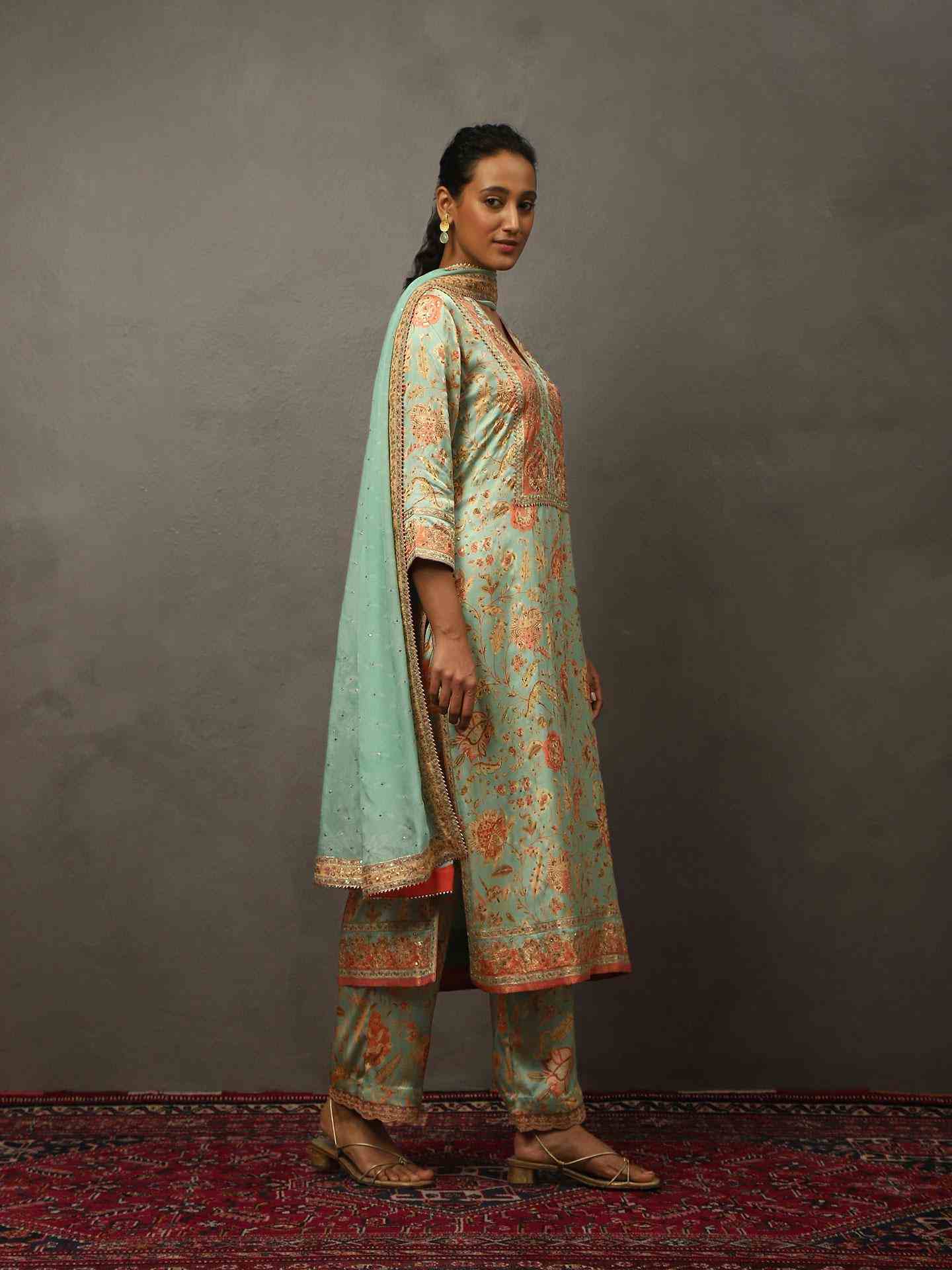Mint Green & Multi Tree Of Life Suit Set