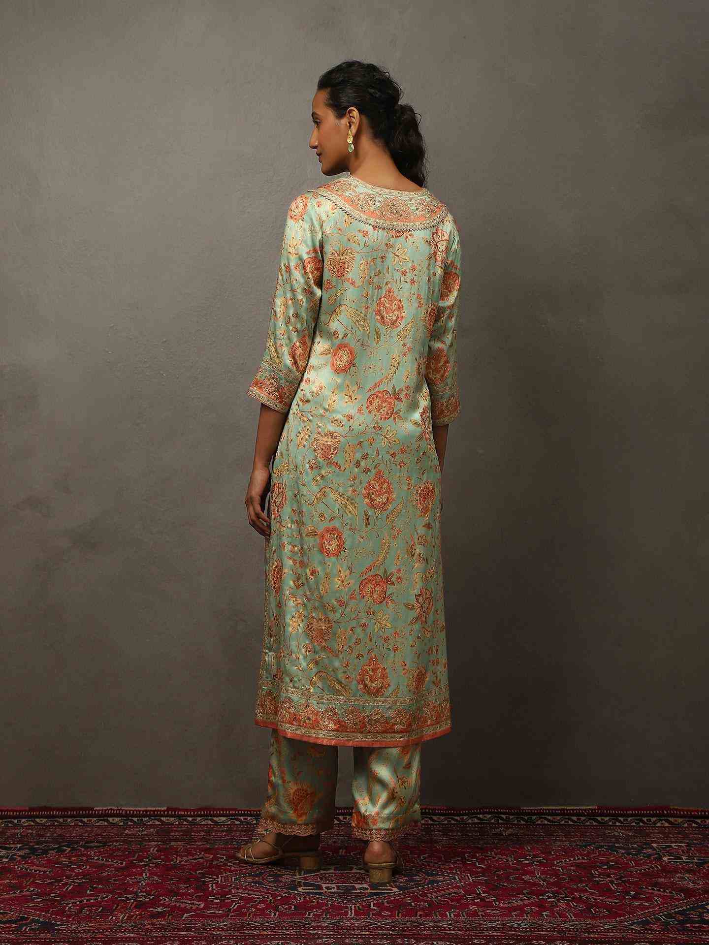 Mint Green & Multi Tree Of Life Suit Set