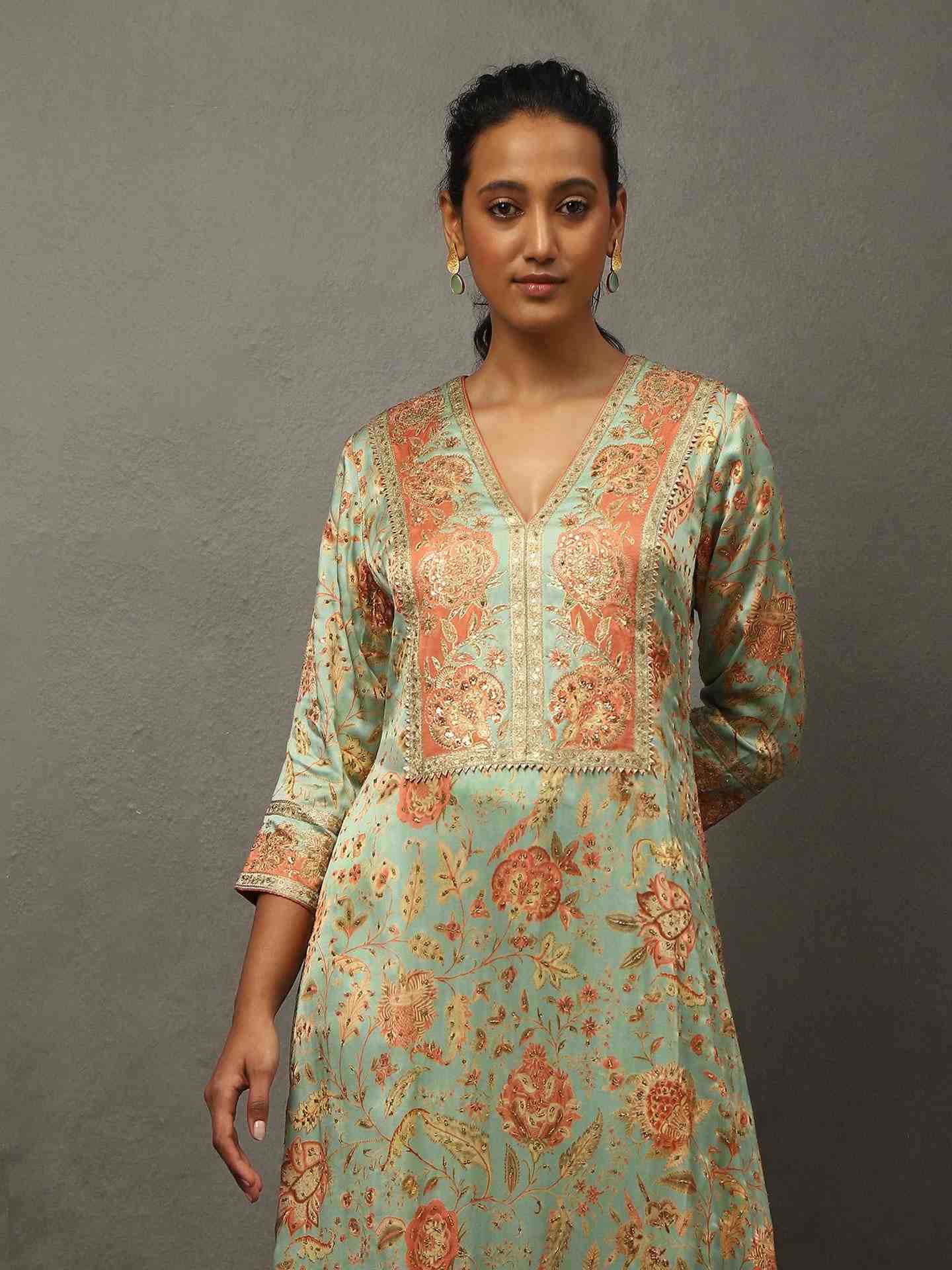 Mint Green & Multi Tree Of Life Suit Set
