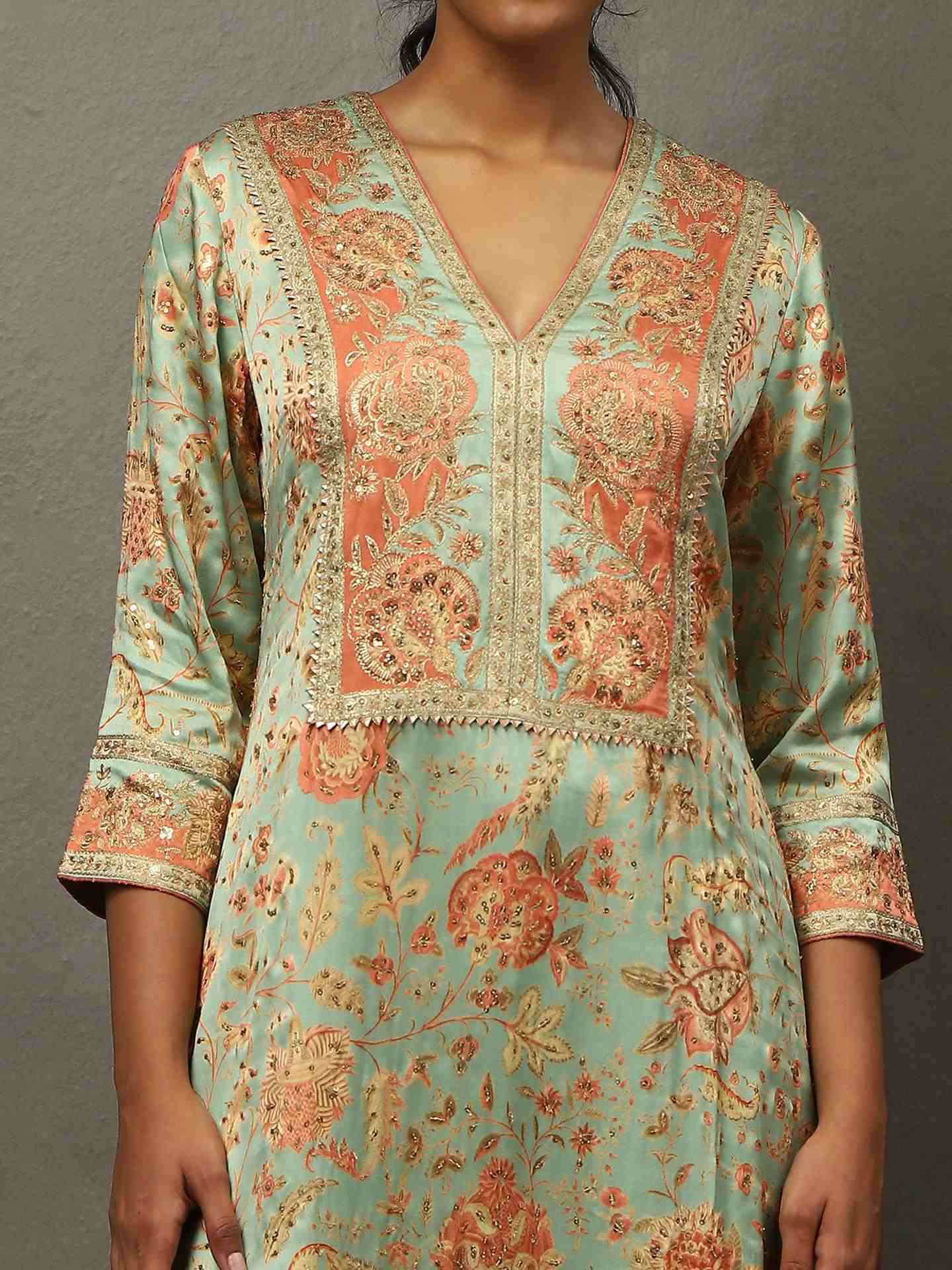 Mint Green & Multi Tree Of Life Suit Set