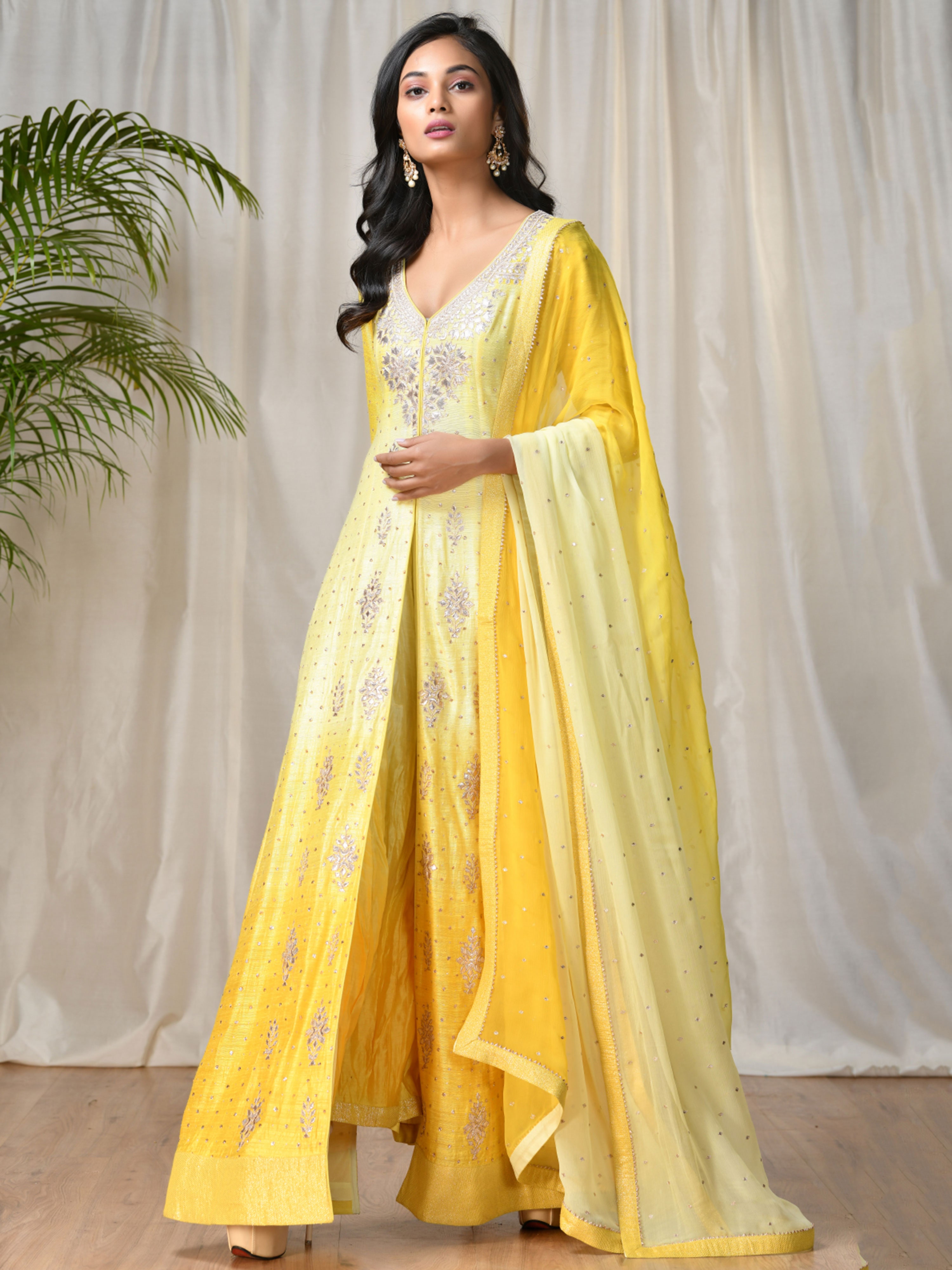 Yellow Suhani Embroidered Ombre Suit Set