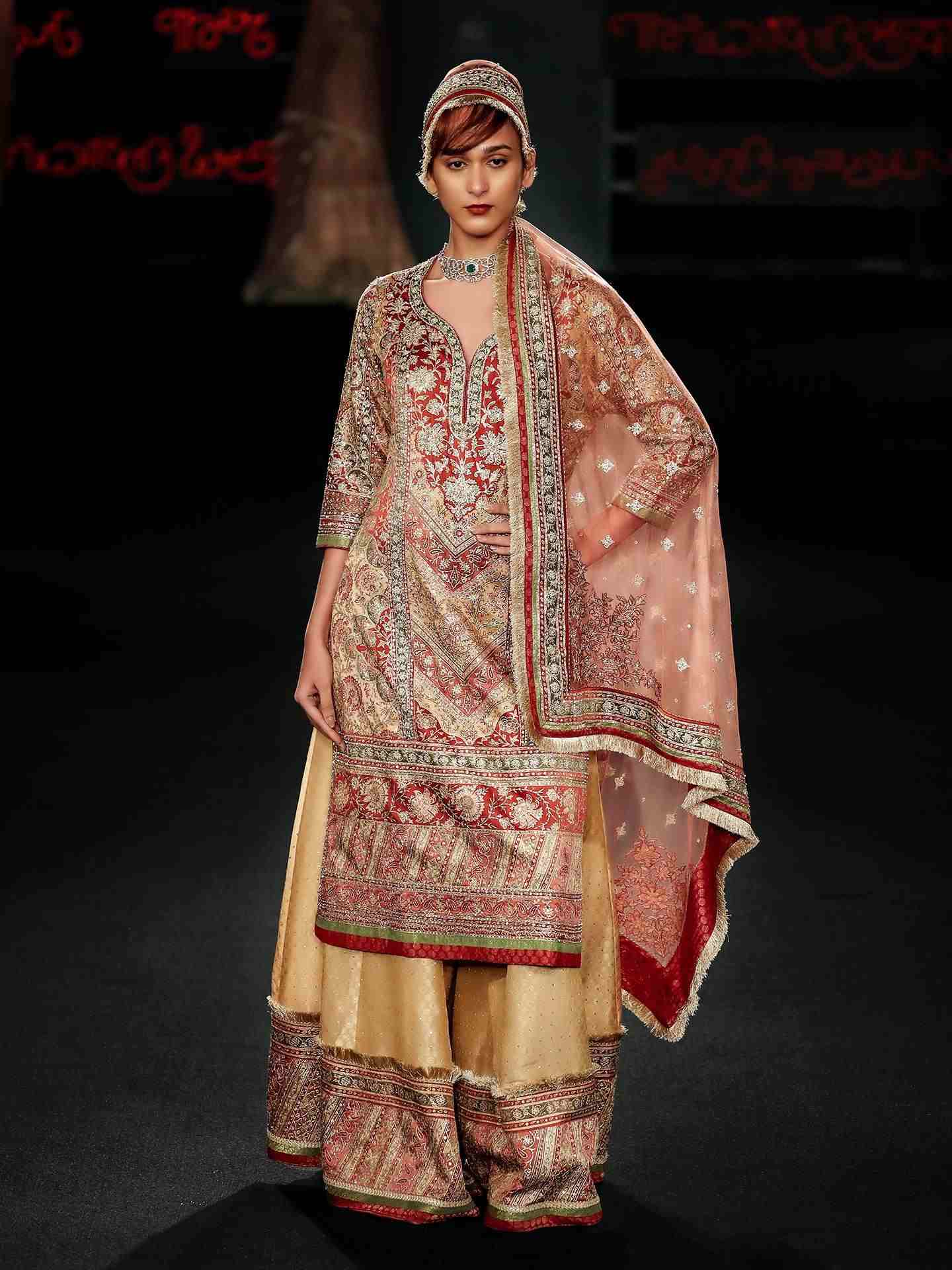 Beige  Pink Kalamkari Suit Set