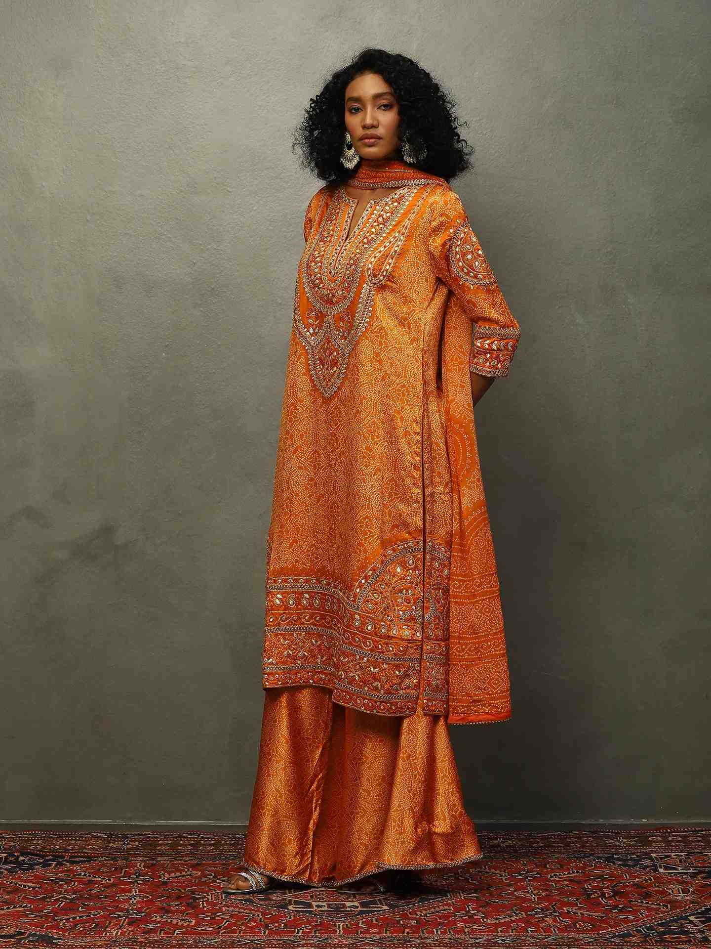 Orange Bandhini Suit Set