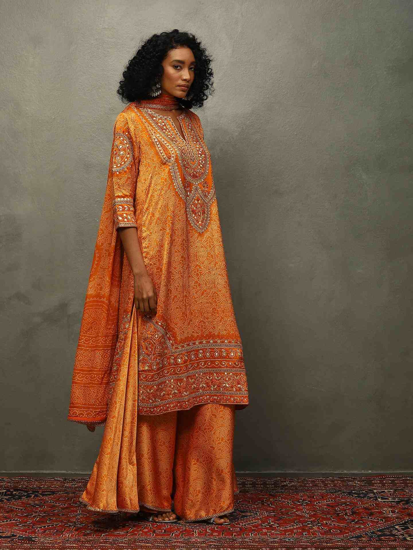 Orange Bandhini Suit Set