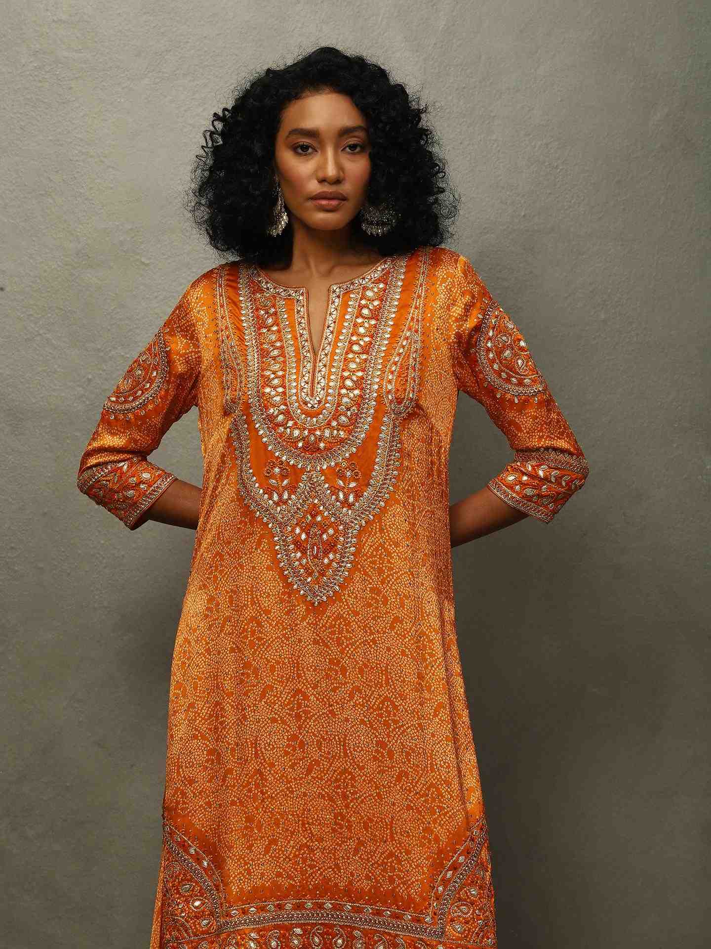 Orange Bandhini Suit Set