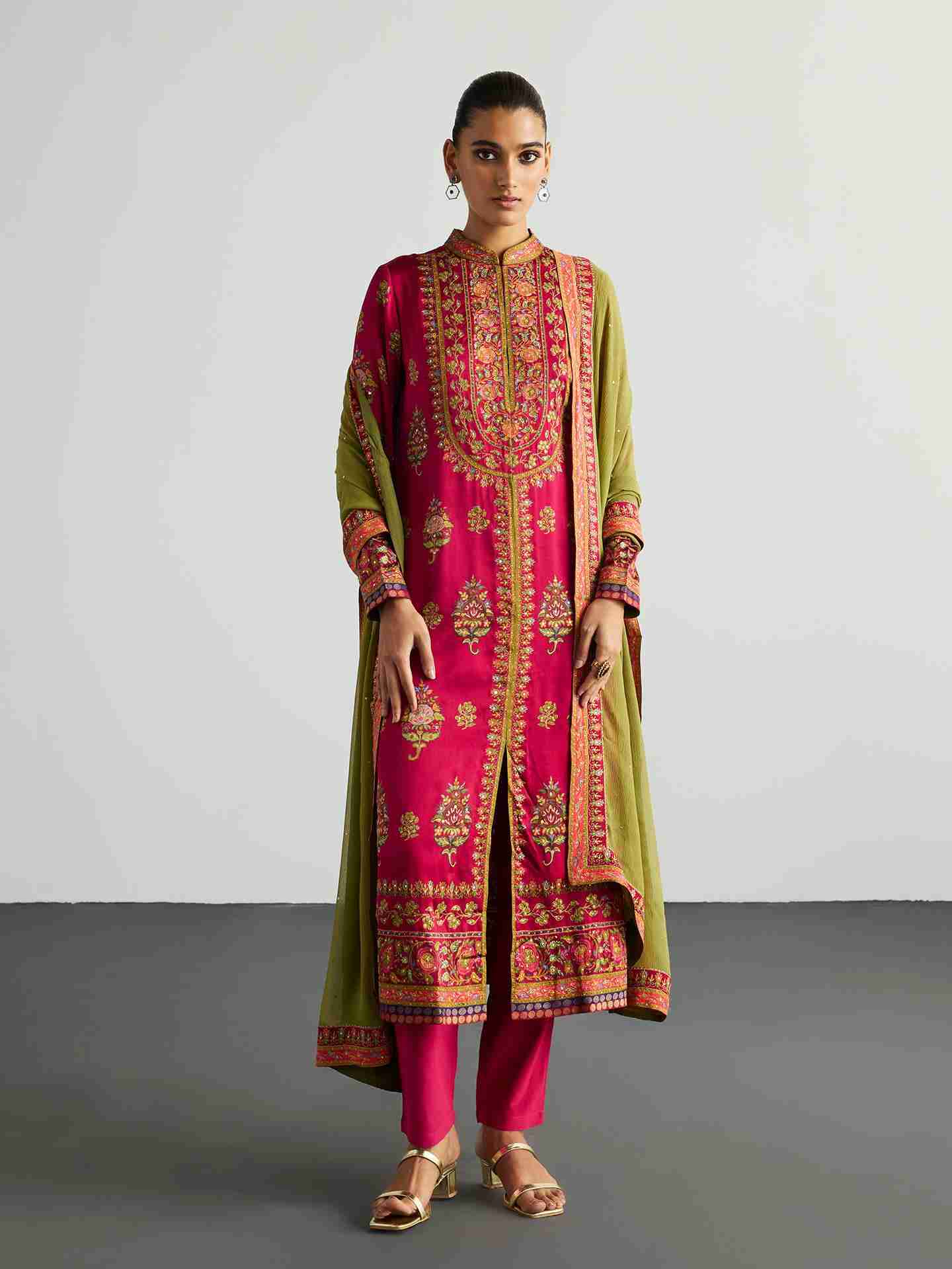 Fuschia & Olive Pushpavan Suit Set