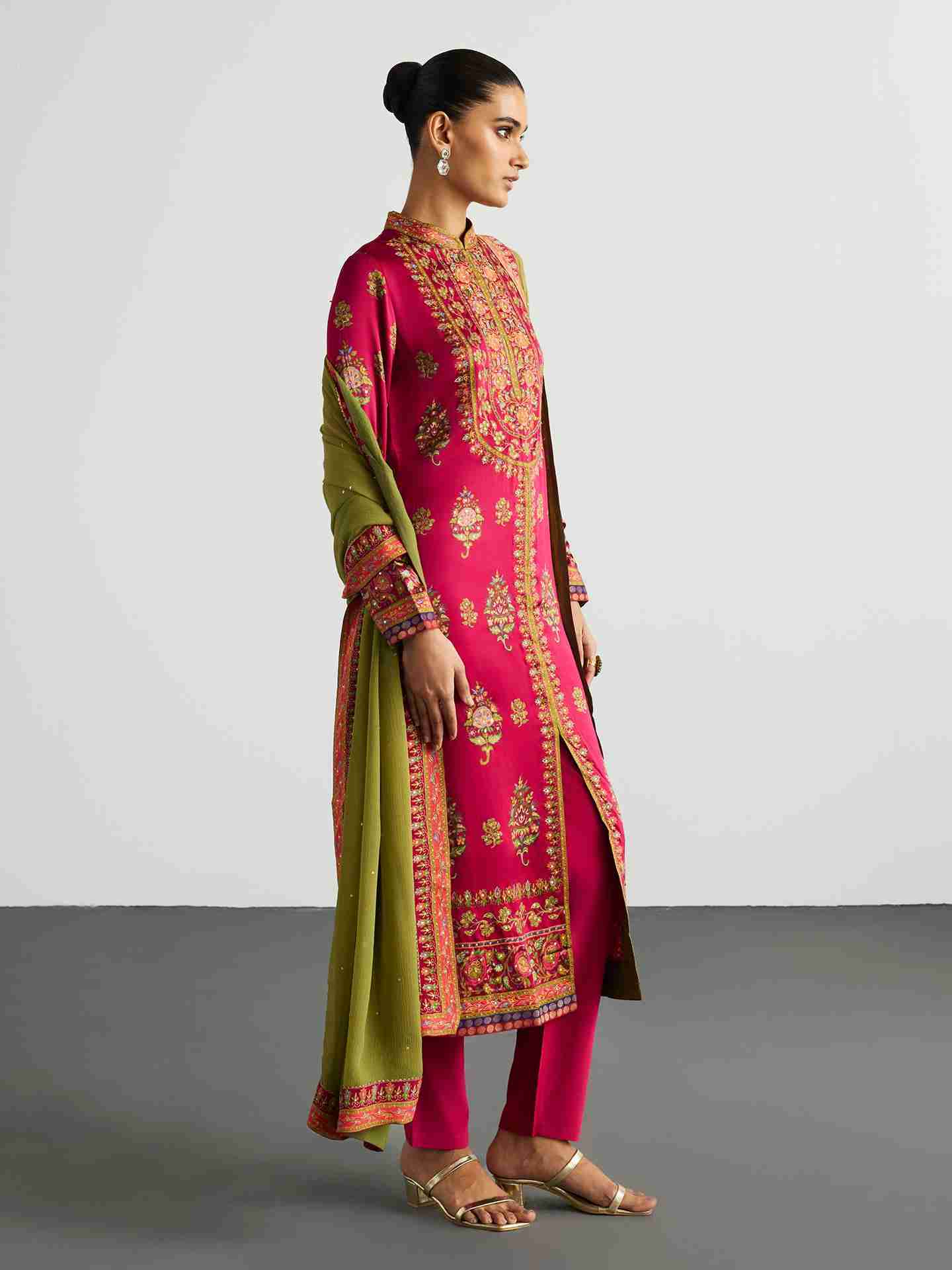 Fuschia & Olive Pushpavan Suit Set