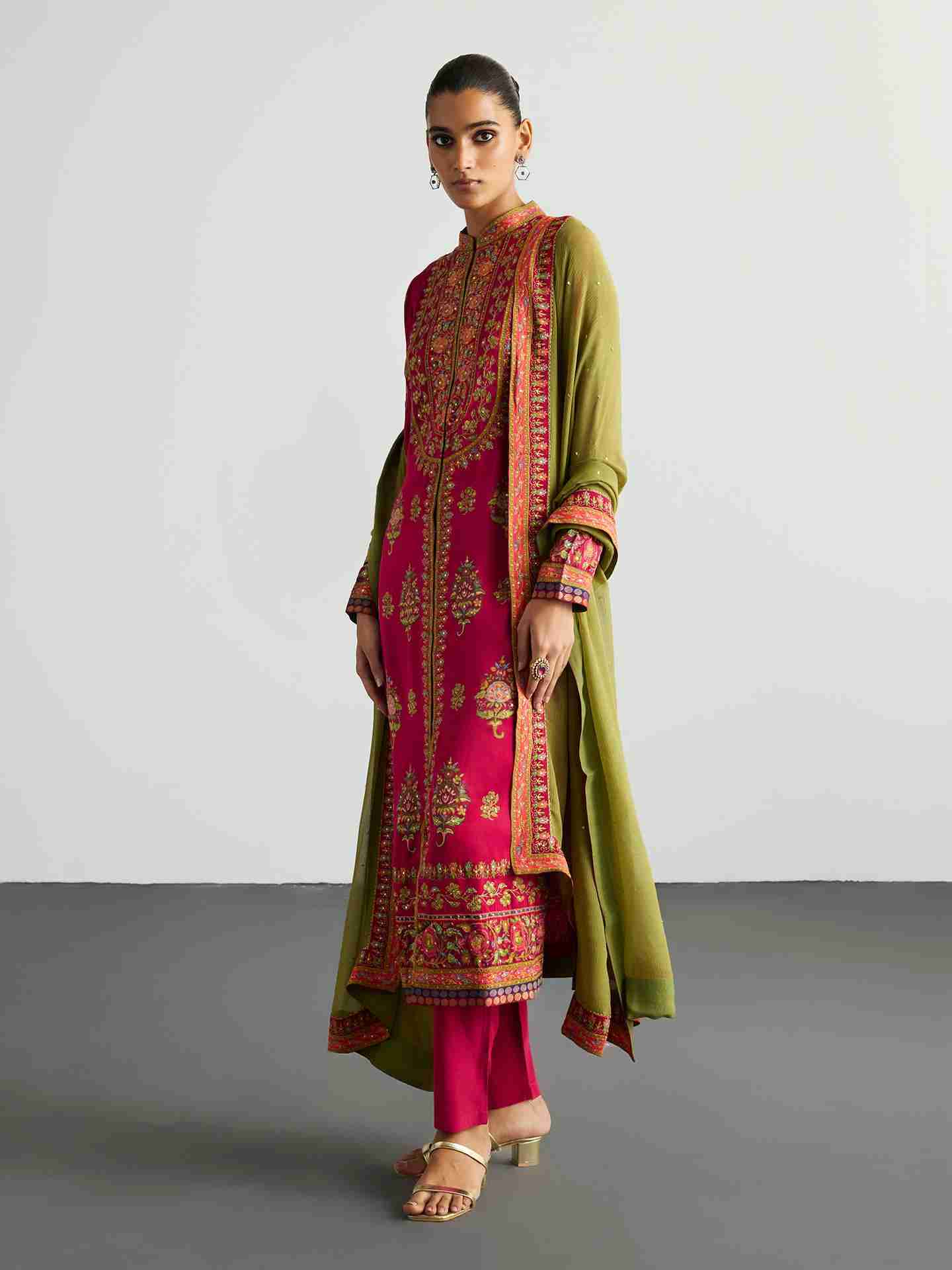 Fuschia & Olive Pushpavan Suit Set